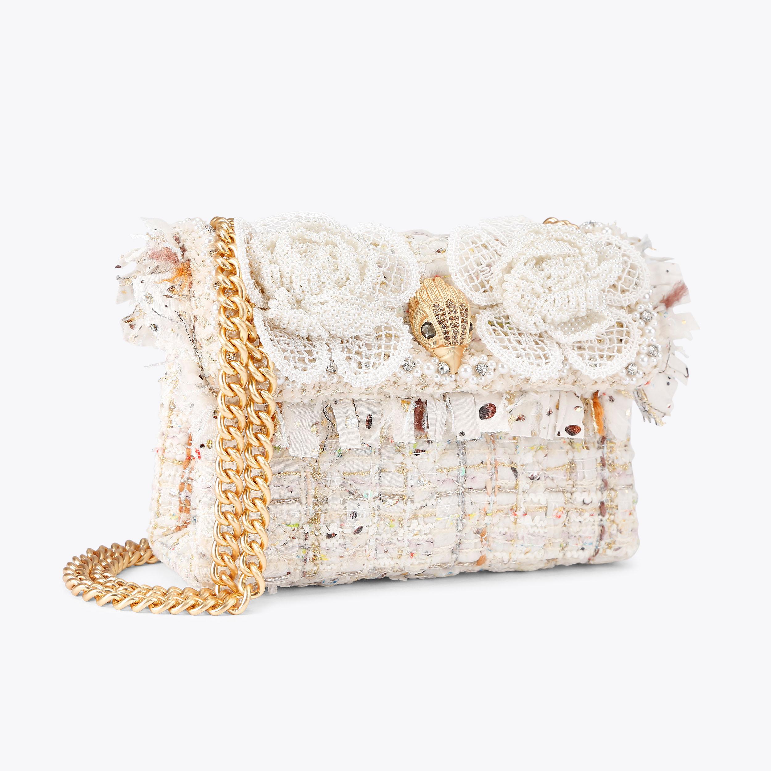 TWEED MINI KENSINGTON Bone Tweed Cross Body Bag by KURT GEIGER LONDON