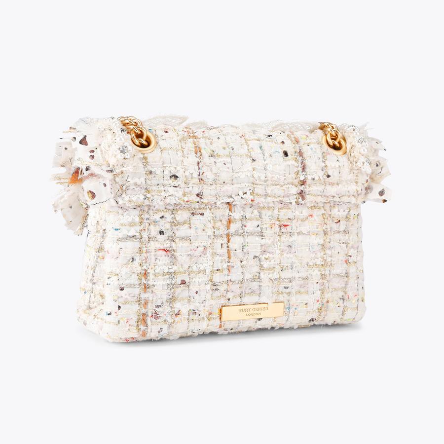 TWEED MINI KENSINGTON Bone Tweed Cross Body Bag by KURT GEIGER LONDON
