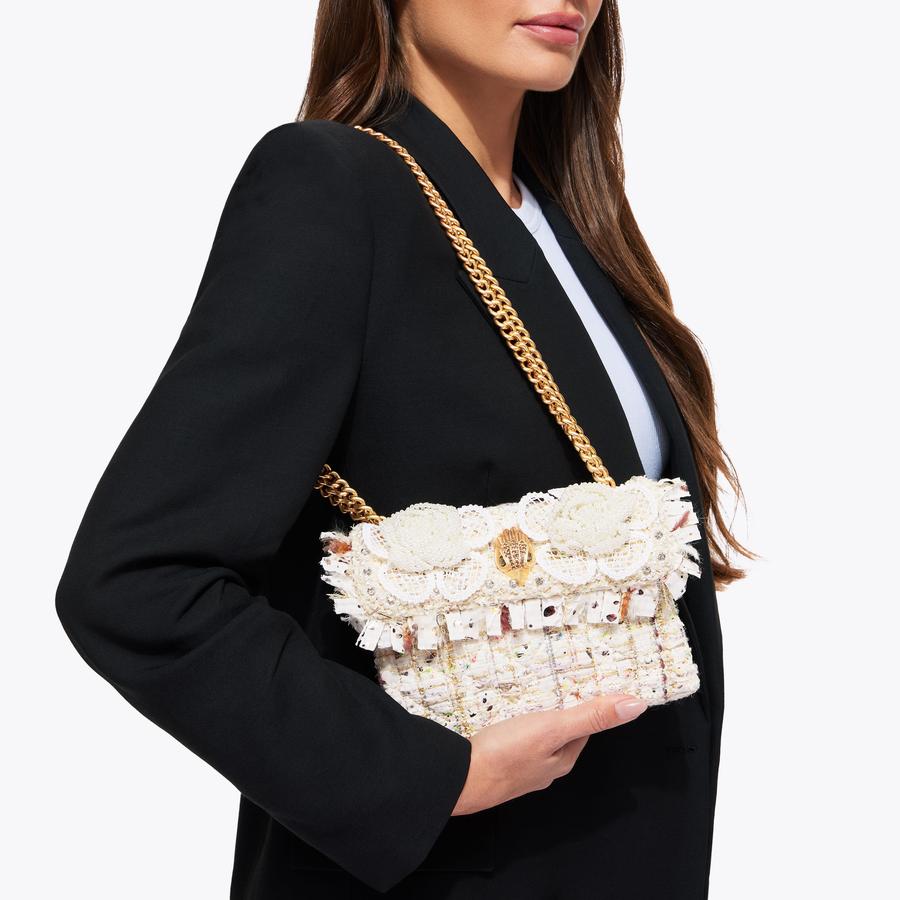 TWEED MINI KENSINGTON Bone Tweed Cross Body Bag by KURT GEIGER LONDON