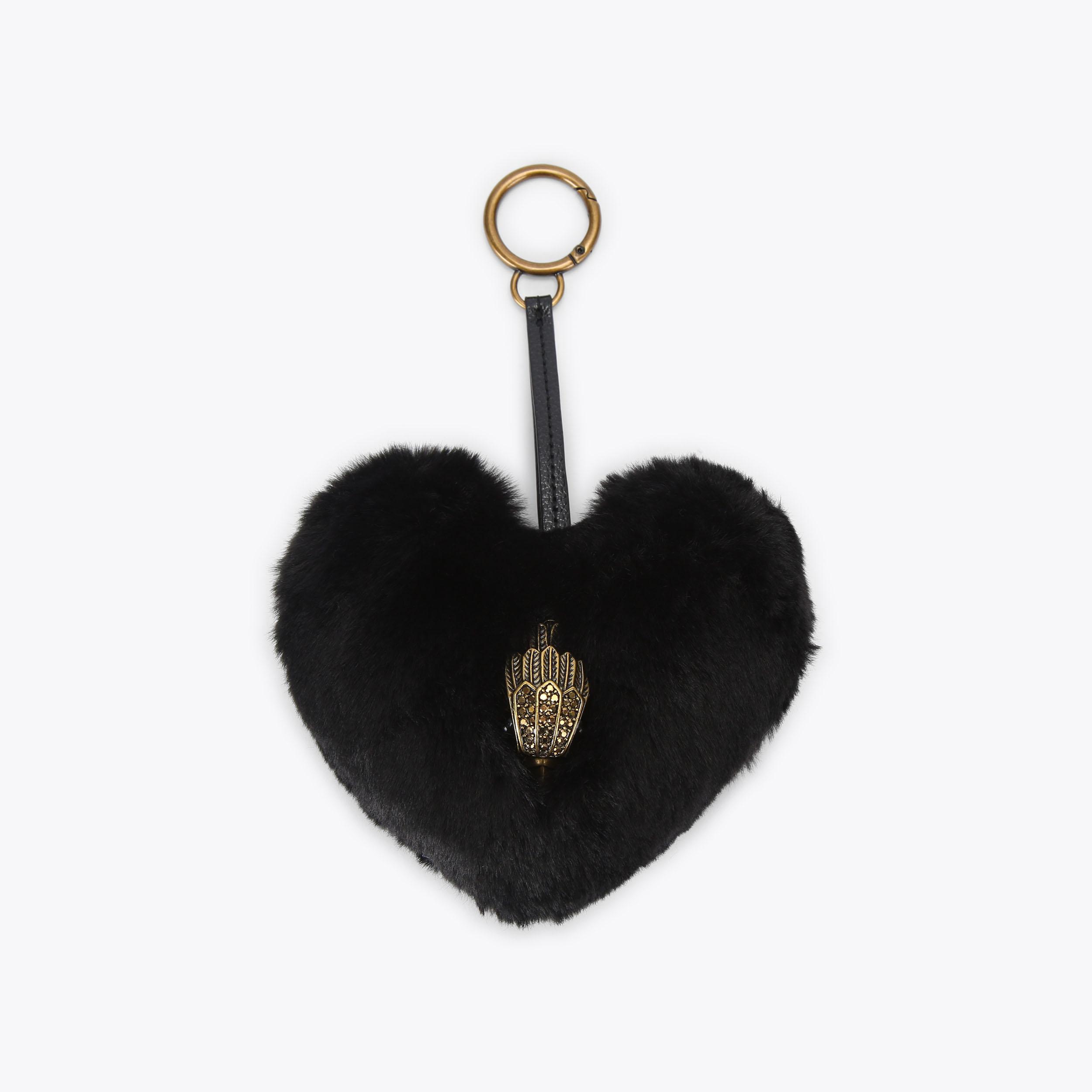 HEART F FUR CHARM Black Faux Fur Keyring by KURT GEIGER LONDON