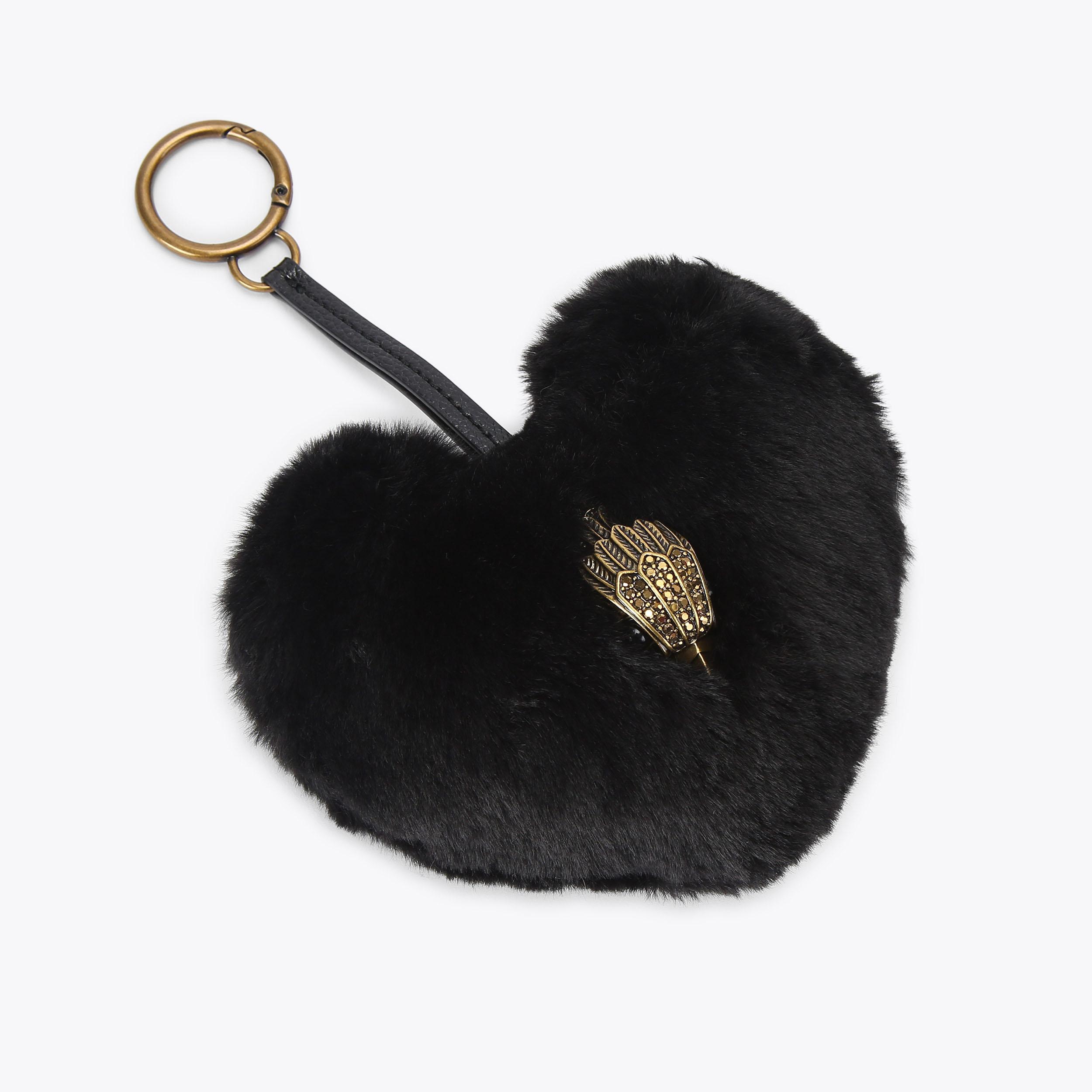 HEART F FUR CHARM Black Faux Fur Heart Keyring by KURT GEIGER LONDON