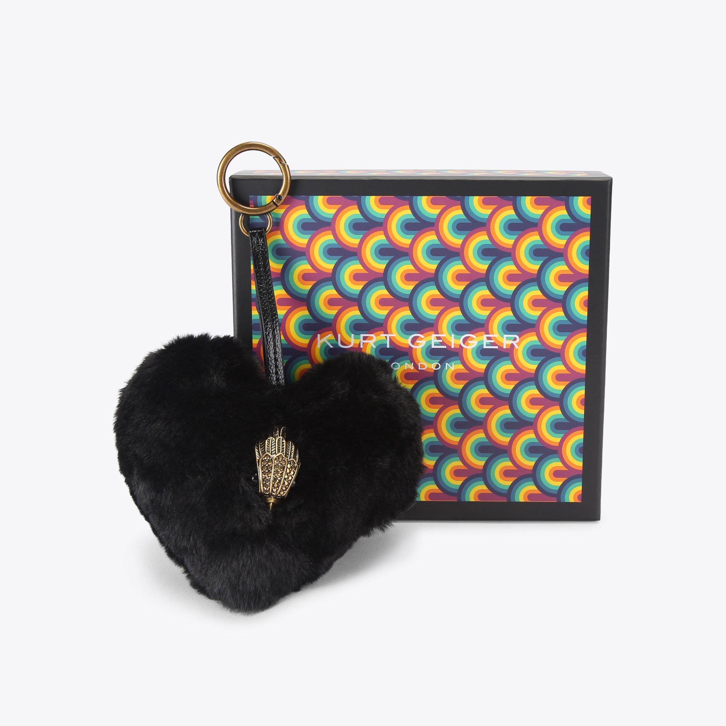 HEART F FUR CHARM Black Faux Fur Keyring by KURT GEIGER LONDON