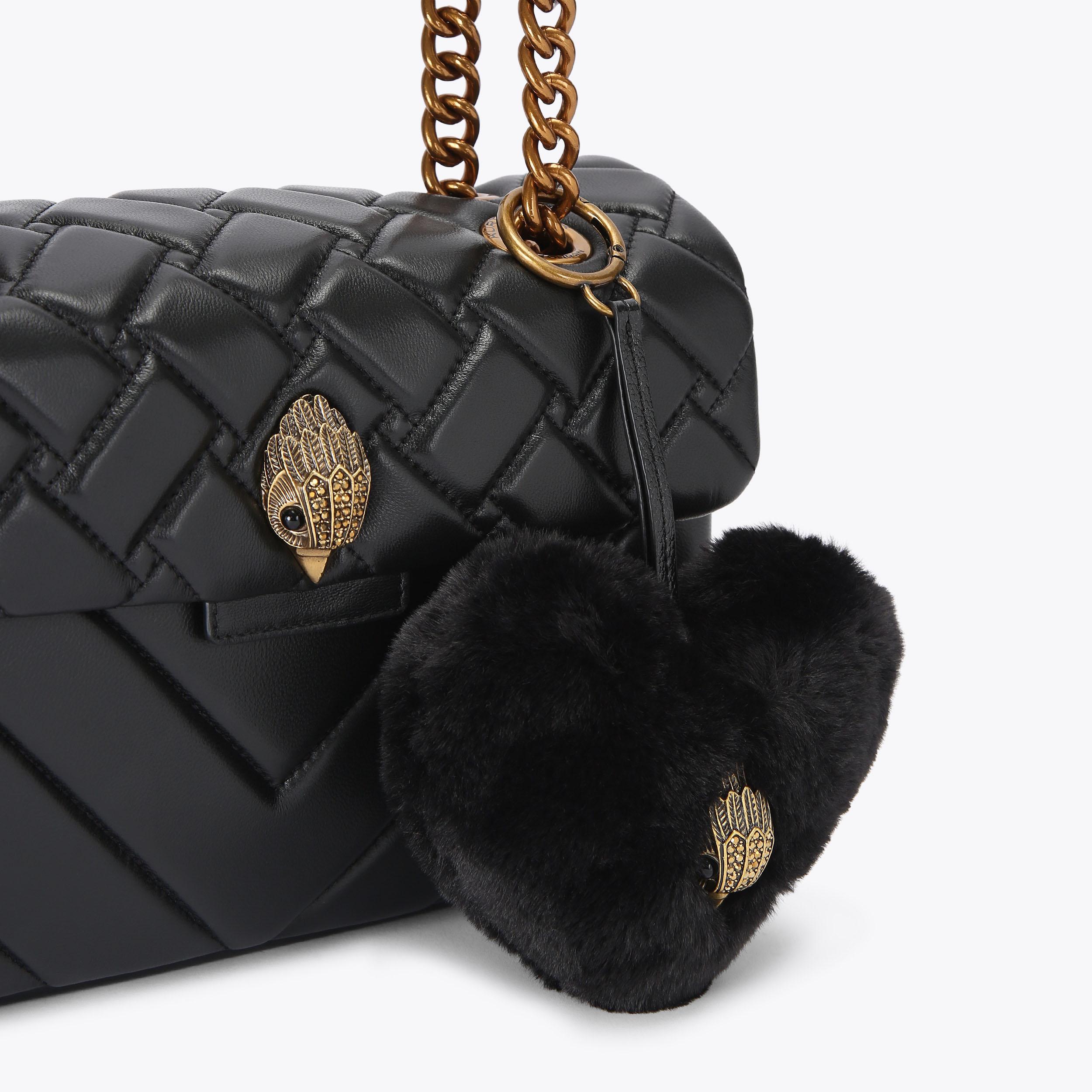 HEART F FUR CHARM Black Faux Fur Keyring by KURT GEIGER LONDON