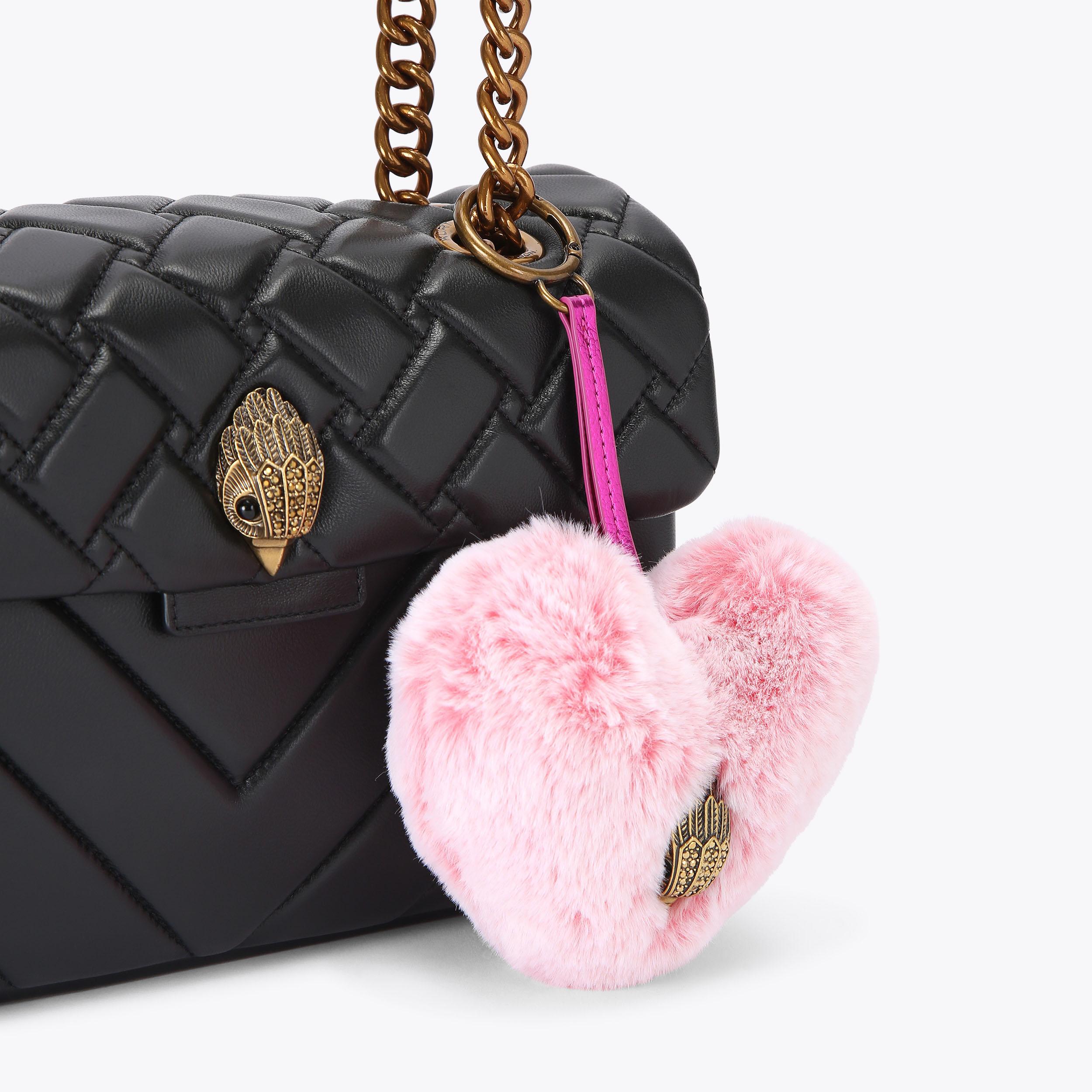 HEART F FUR CHARM Black Faux Fur Heart Keyring by KURT GEIGER LONDON
