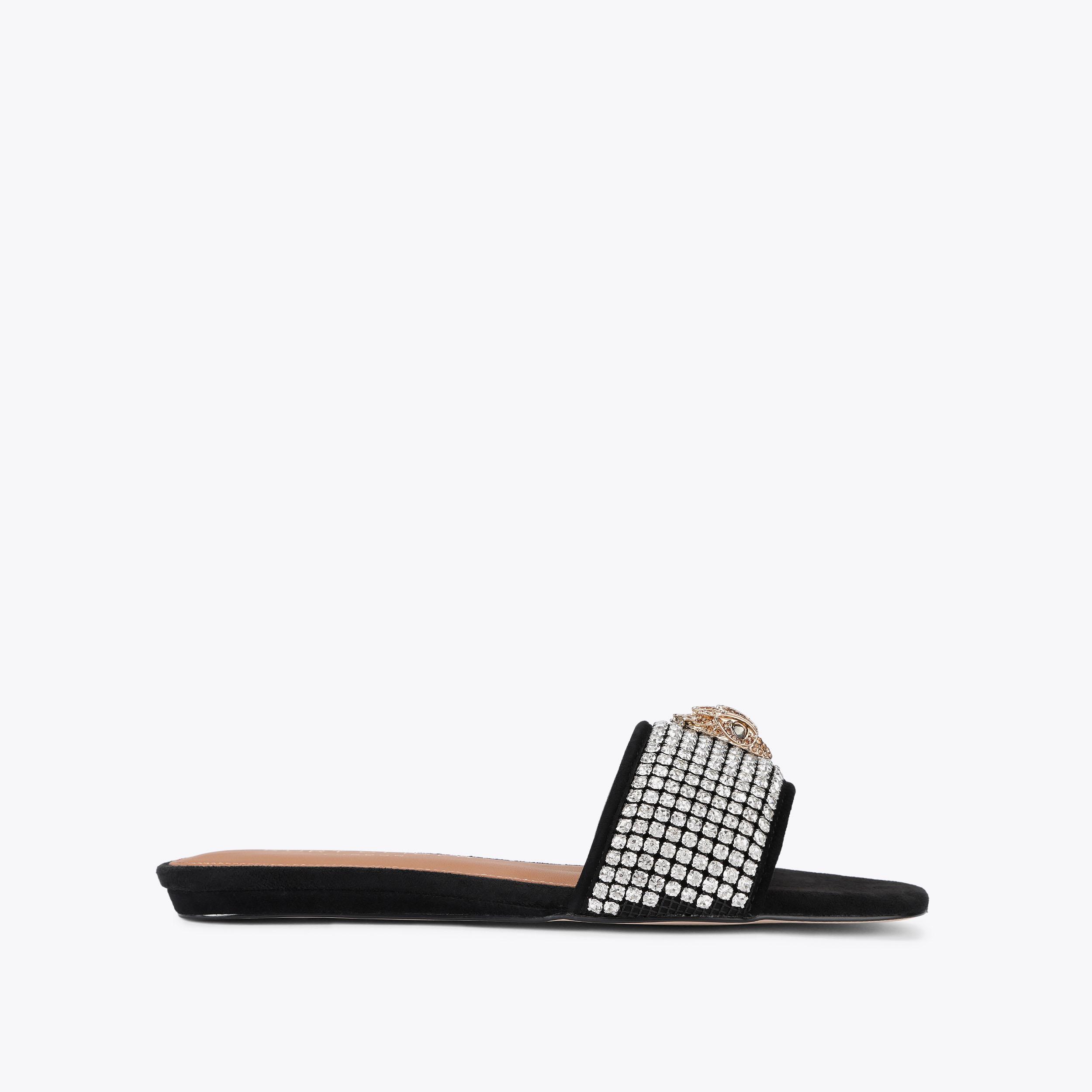KENSINGTON C FLAT SANDAL Black Suede Crystal Sandal by KURT GEIGER