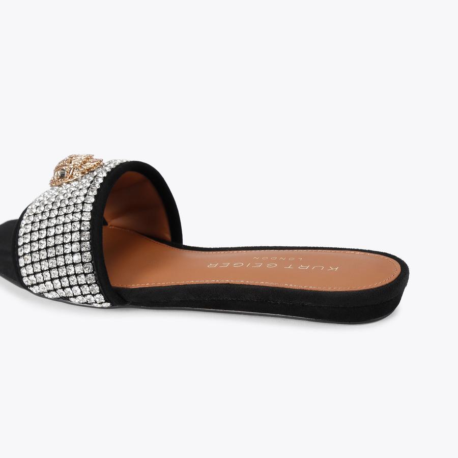 KENSINGTON C FLAT SANDAL Black Suede Crystal Sandal by KURT GEIGER