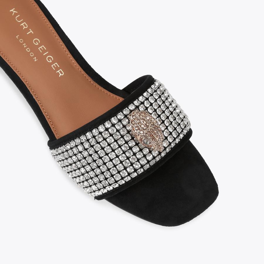 KENSINGTON C FLAT SANDAL Black Suede Crystal Sandal by KURT GEIGER