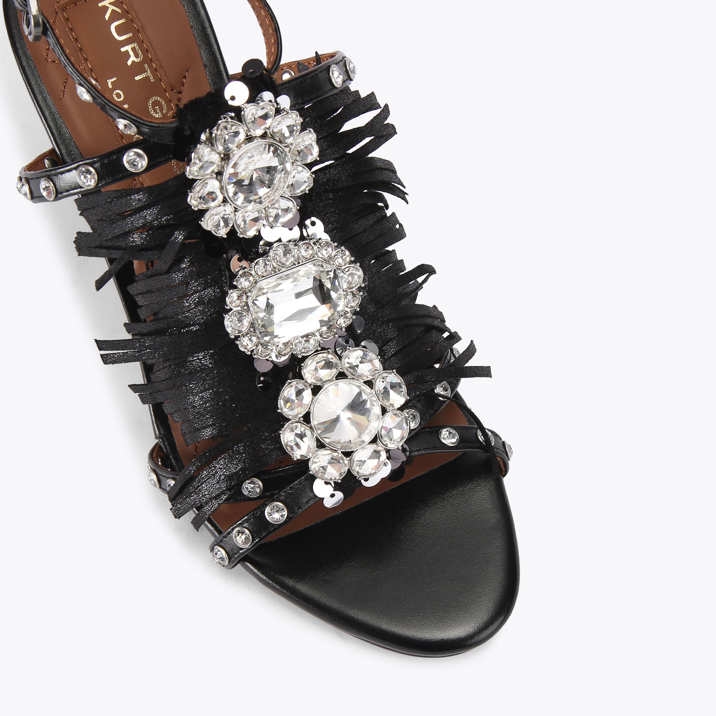 【RACHELdePARIS】ゴールデンセーブルレザーストリングス付スヌード美品 JEWEL FRINGE SANDAL by KURT GEIGER LONDON