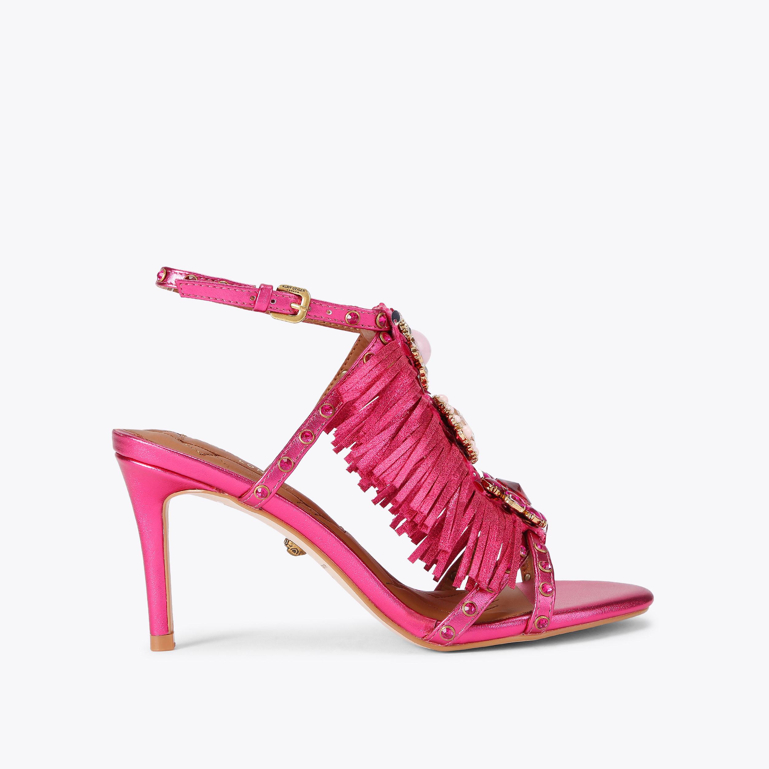 JEWEL FRINGE SANDAL Fuchsia Fringe High Heel by KURT GEIGER LONDON