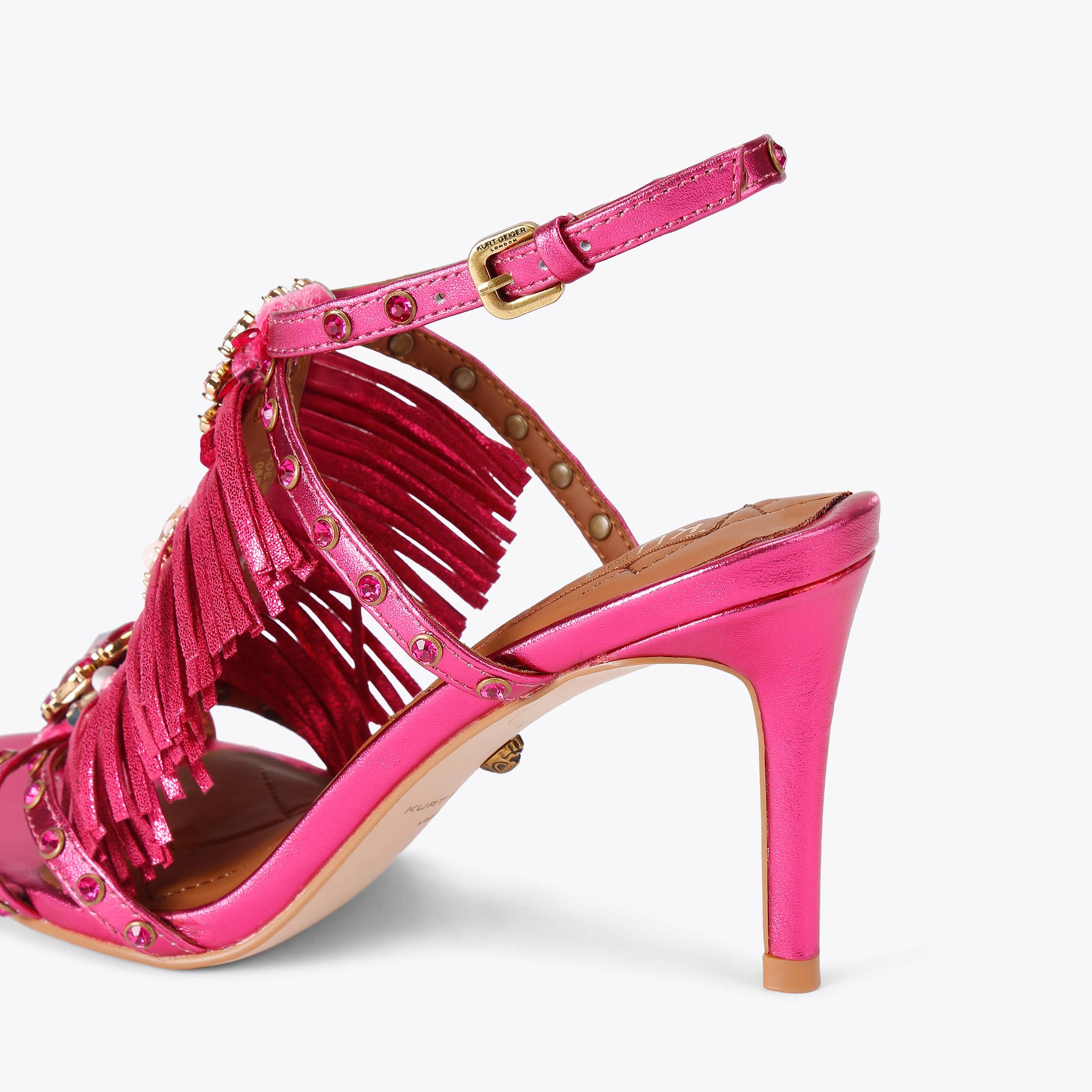 JEWEL FRINGE SANDAL Fuchsia Fringe High Heel by KURT GEIGER LONDON