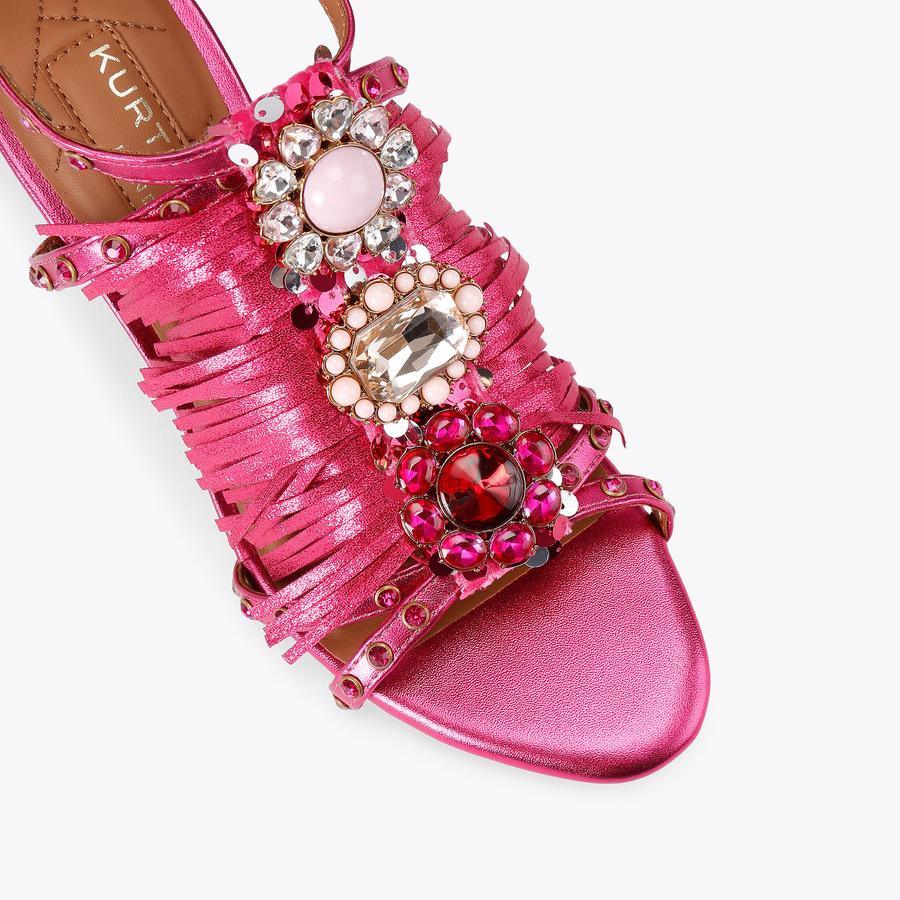JEWEL FRINGE SANDAL Fuchsia Fringe High Heel by KURT GEIGER LONDON