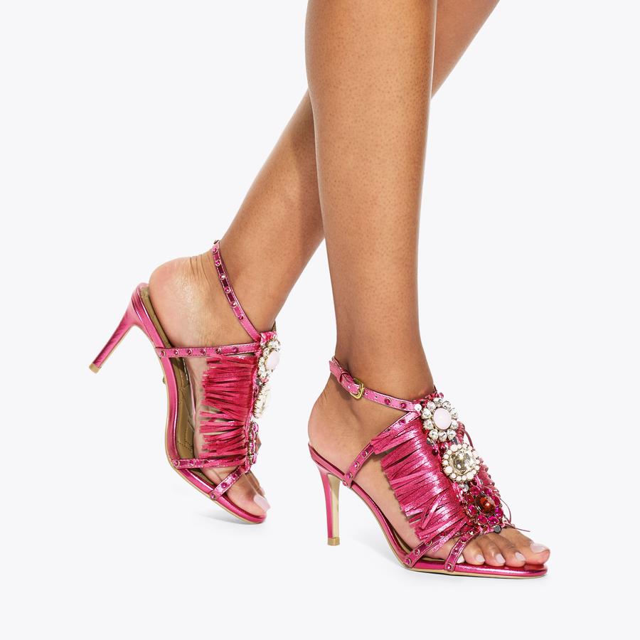 JEWEL FRINGE SANDAL Fuchsia Fringe High Heel by KURT GEIGER LONDON