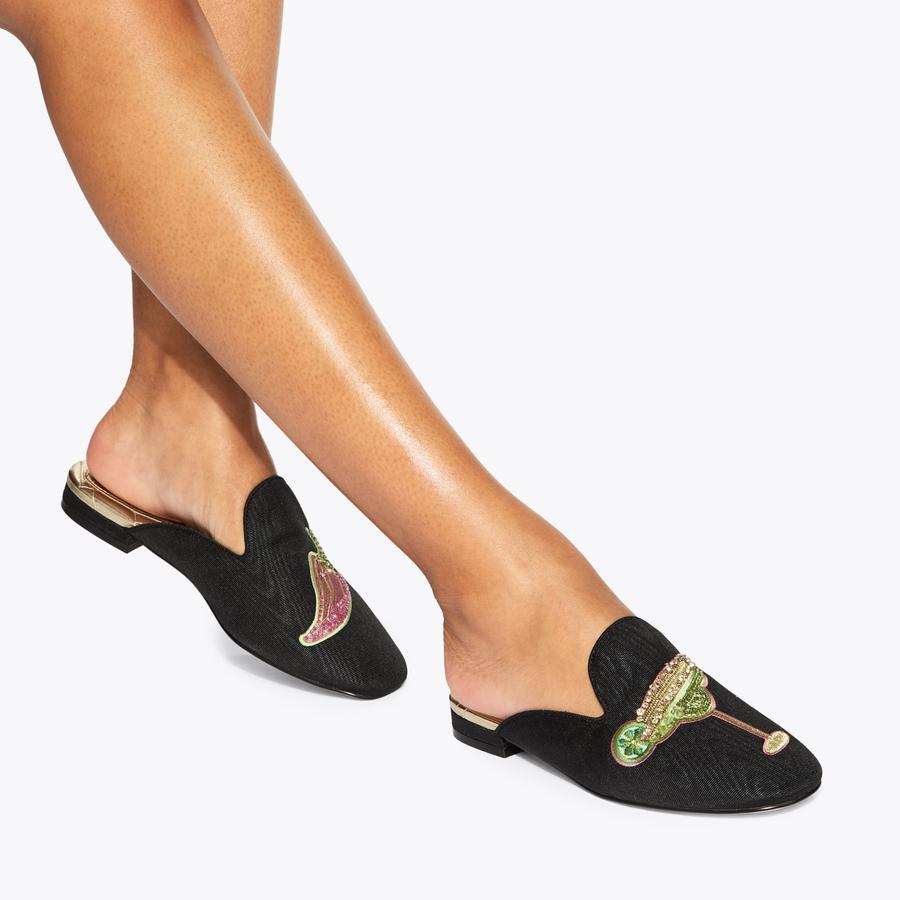 EMBROIDERED SLIPPER Black Embroidered Slip On Shoe by KURT GEIGER