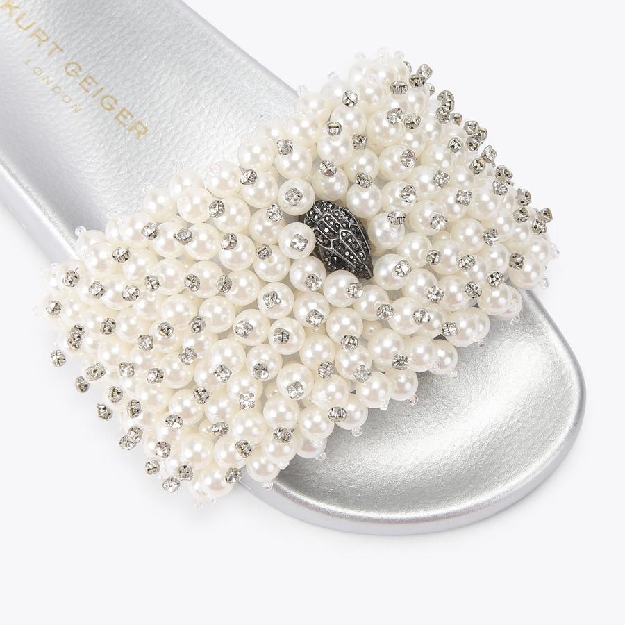 MEENA EAGLE BEAD White Faux Pearl Slider Sandal by Kurt Geiger London