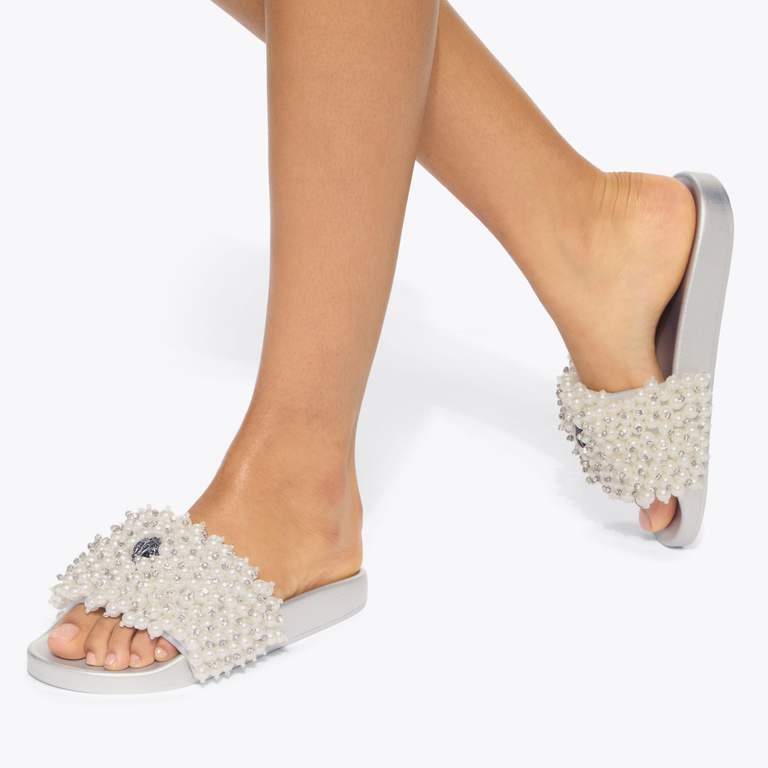 MEENA EAGLE BEAD White Faux Pearl Slider Sandal by Kurt Geiger London