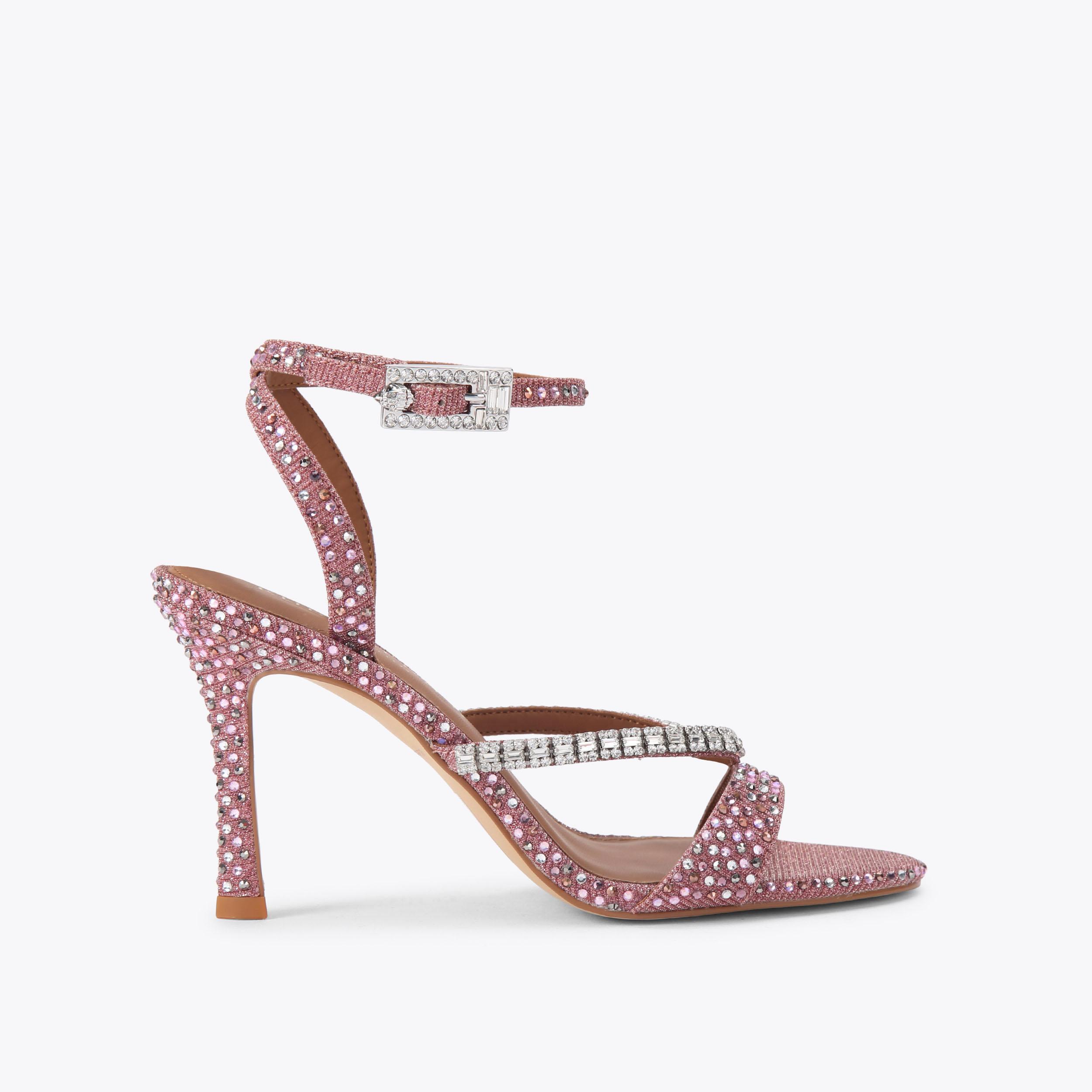 CRYSTAL STRAP SANDAL 90 Metallic Pink Crystal Heel by Kurt Geiger