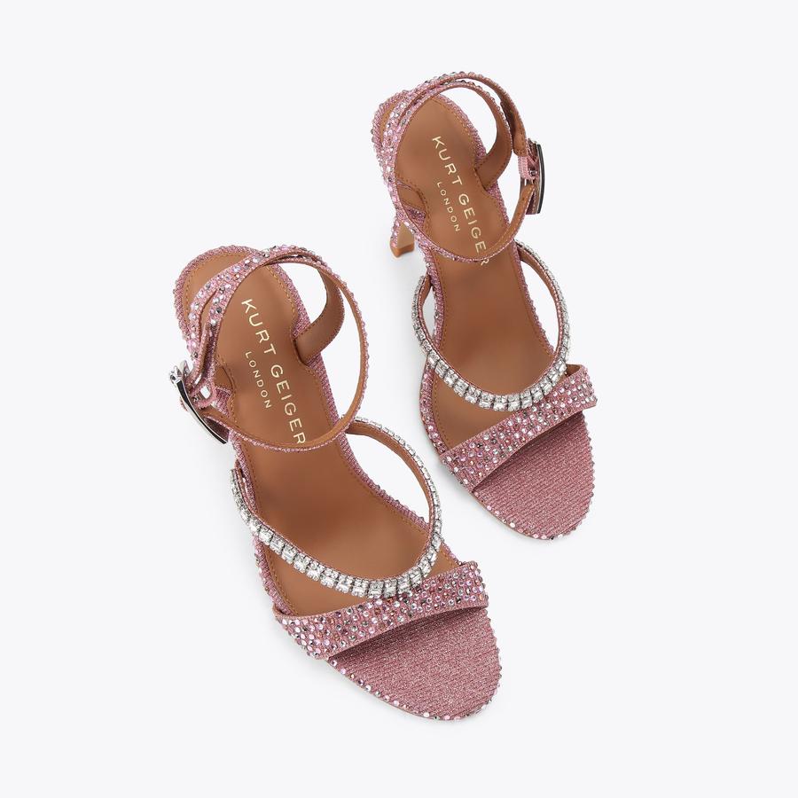 CRYSTAL STRAP SANDAL 90 Metallic Pink Crystal Heel by Kurt Geiger
