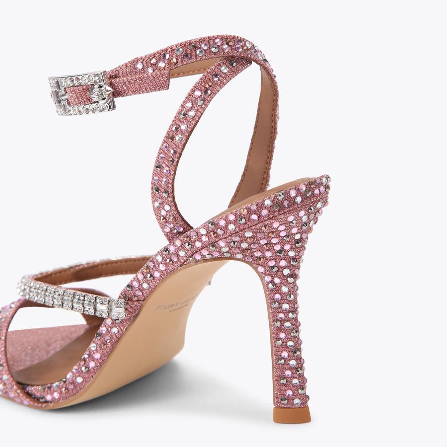 CRYSTAL STRAP SANDAL 90 Metallic Pink Crystal Heel by Kurt Geiger