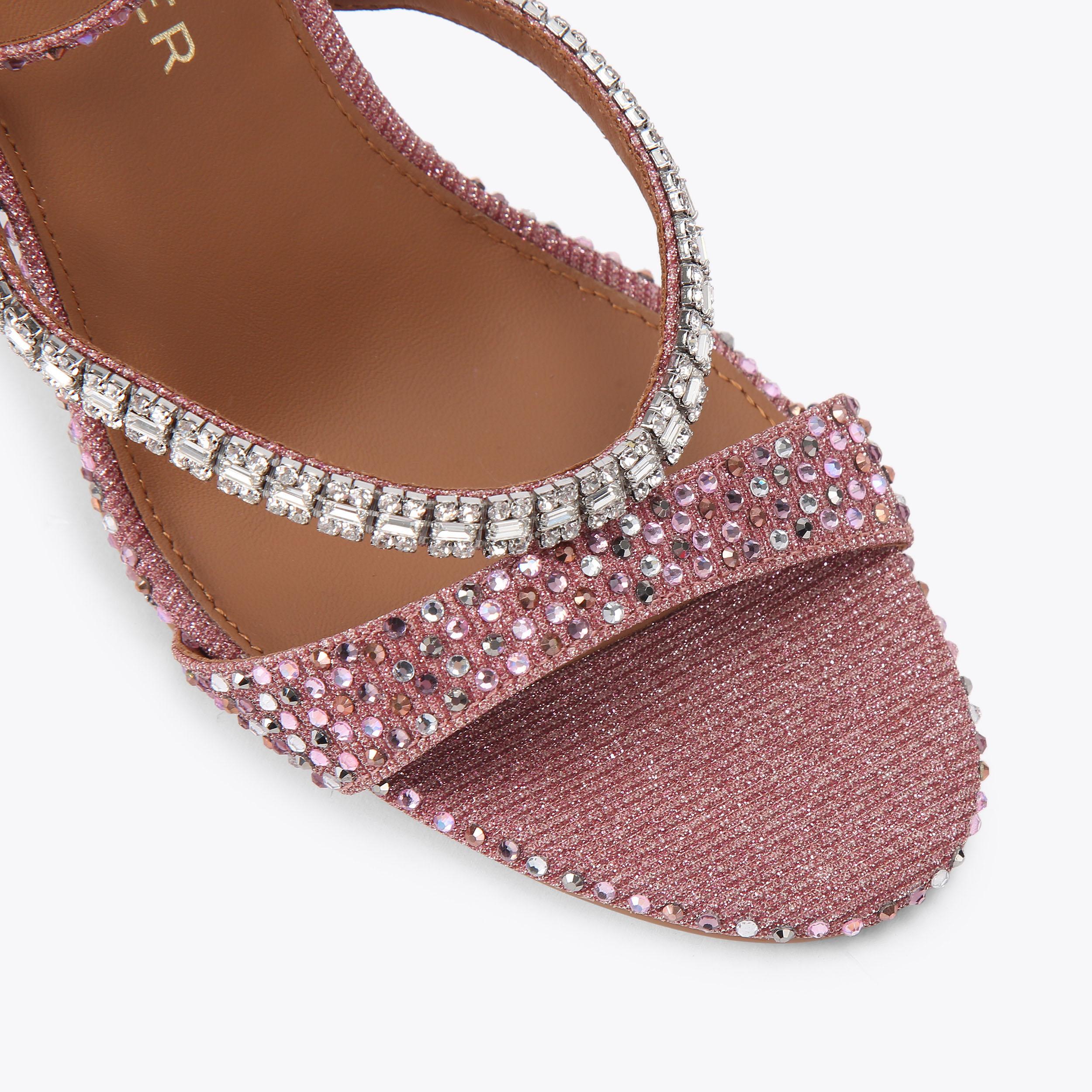 CRYSTAL STRAP SANDAL 90 Metallic Pink Crystal Heel by Kurt Geiger