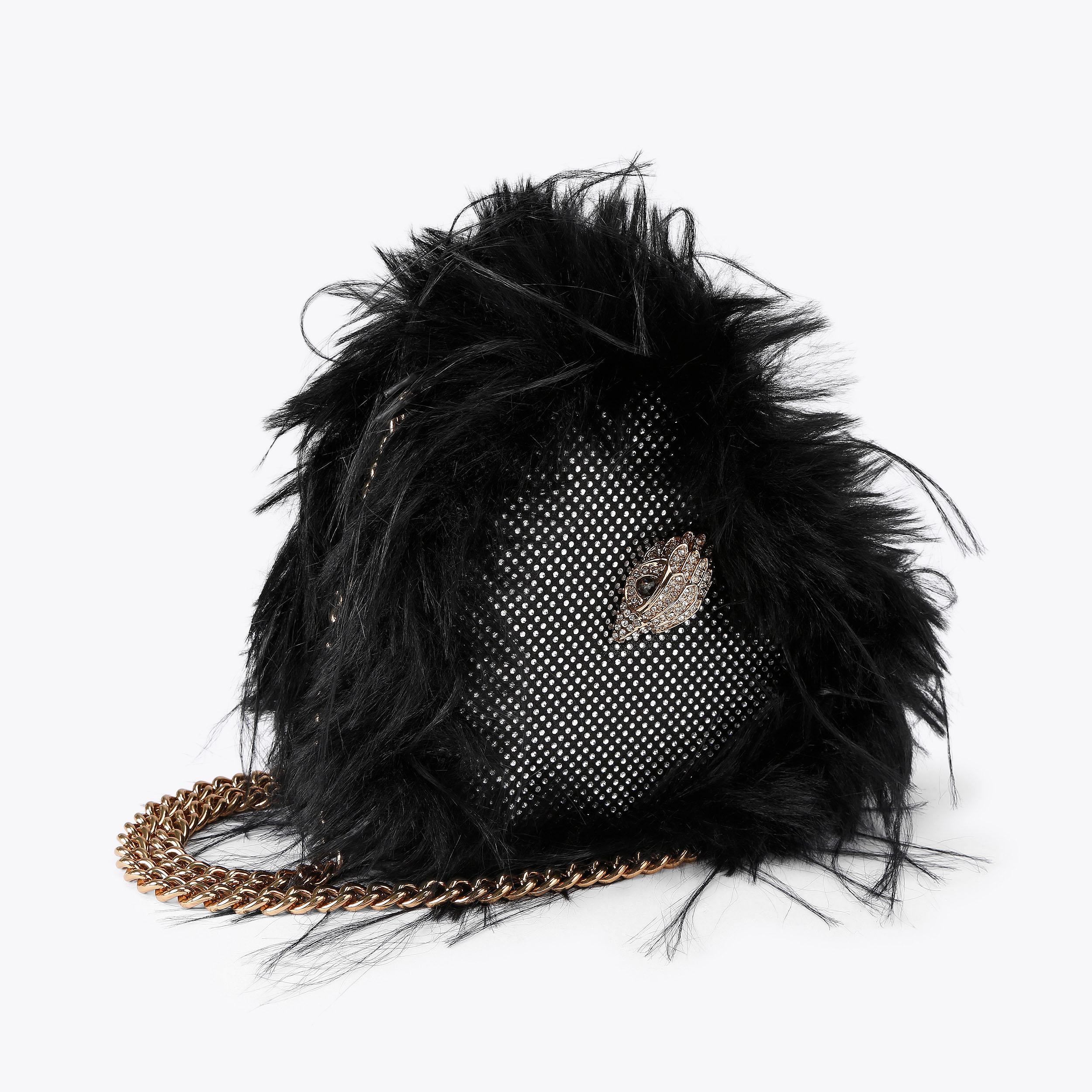 FABRIC KENSINGTON HEART X Black Faux Fur Heart Cross Body Bag by