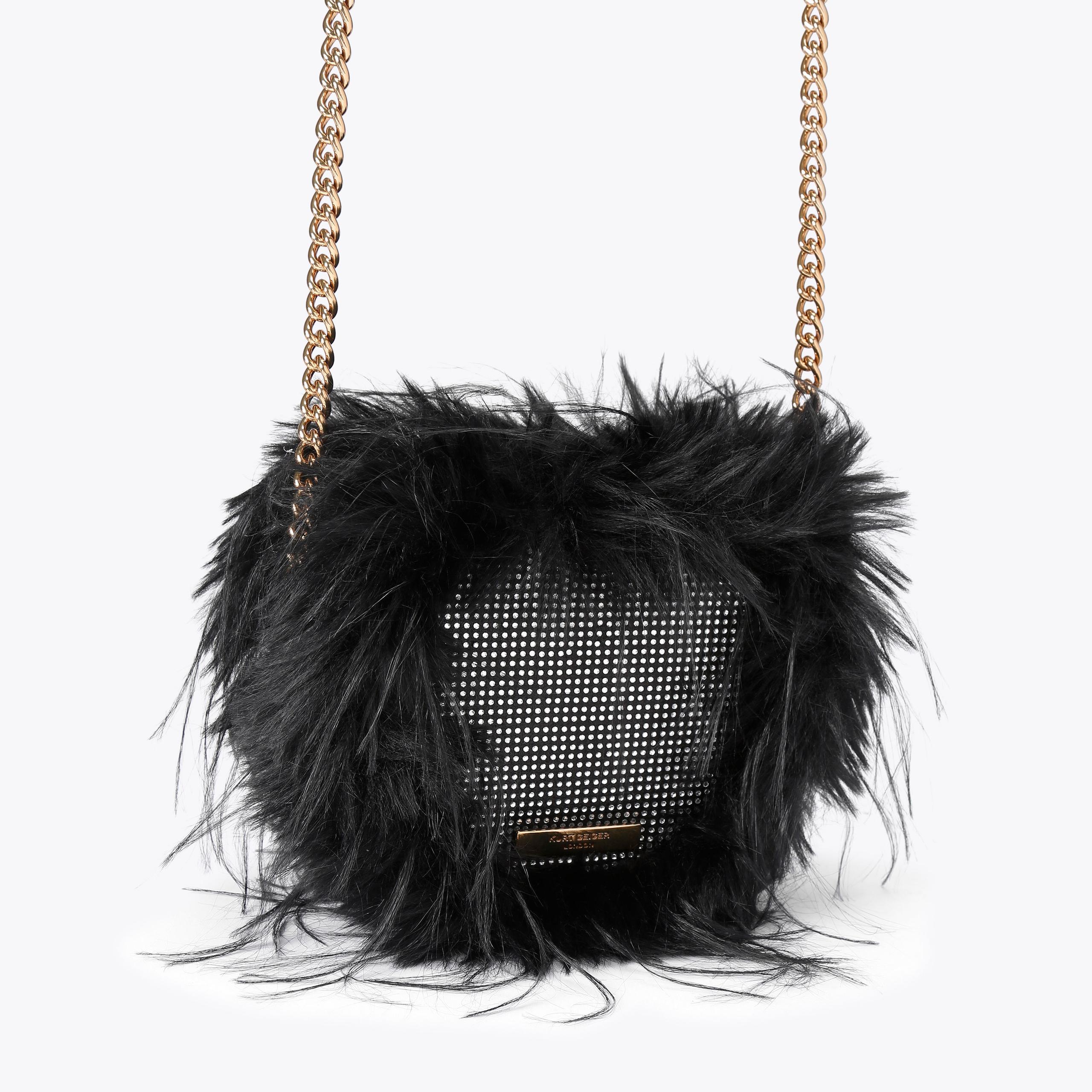 FABRIC KENSINGTON HEART X Black Faux Fur Heart Cross Body Bag by