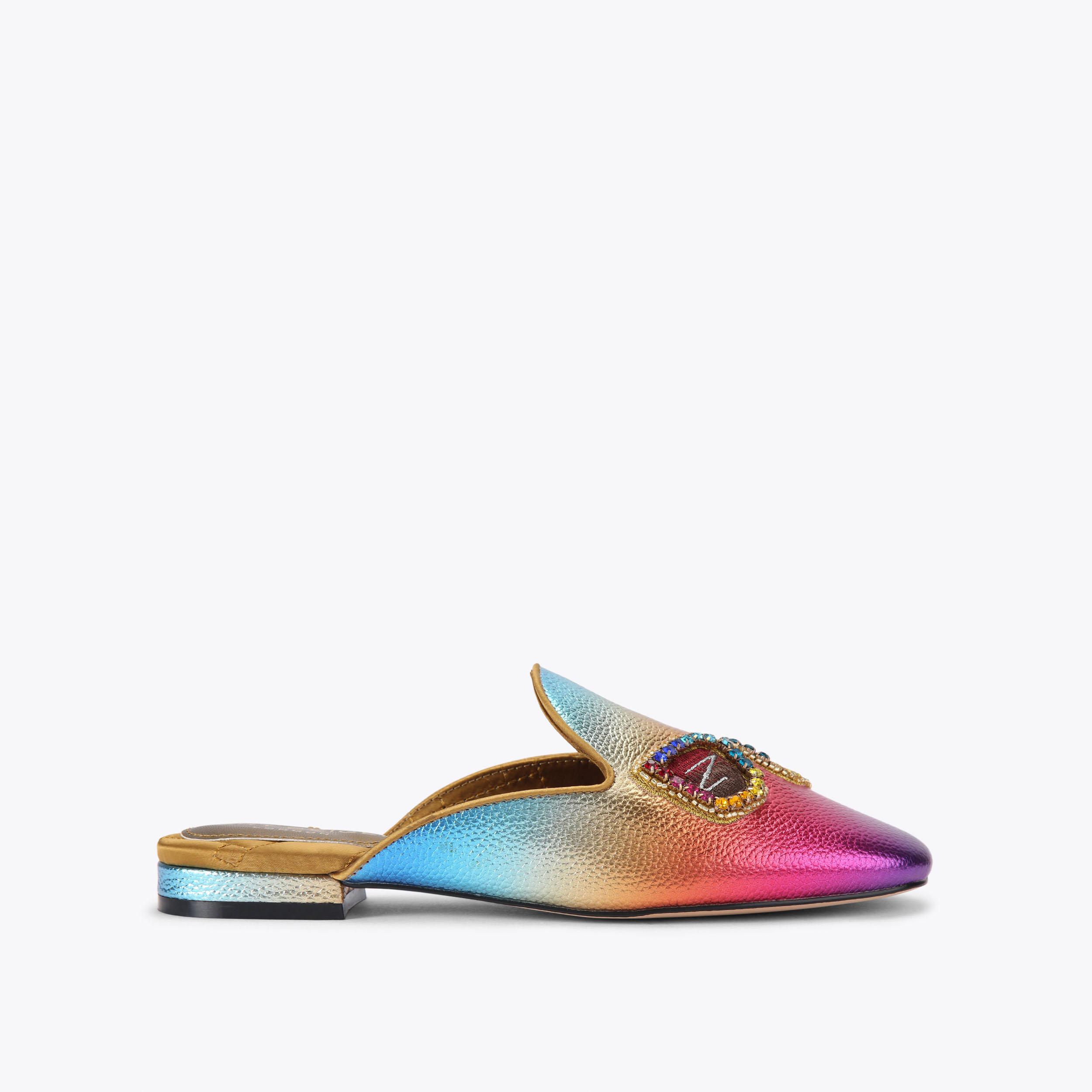 EMBROIDERED SLIPPER 2 Ombre Metallic Pebble Grain Slip On Shoe by