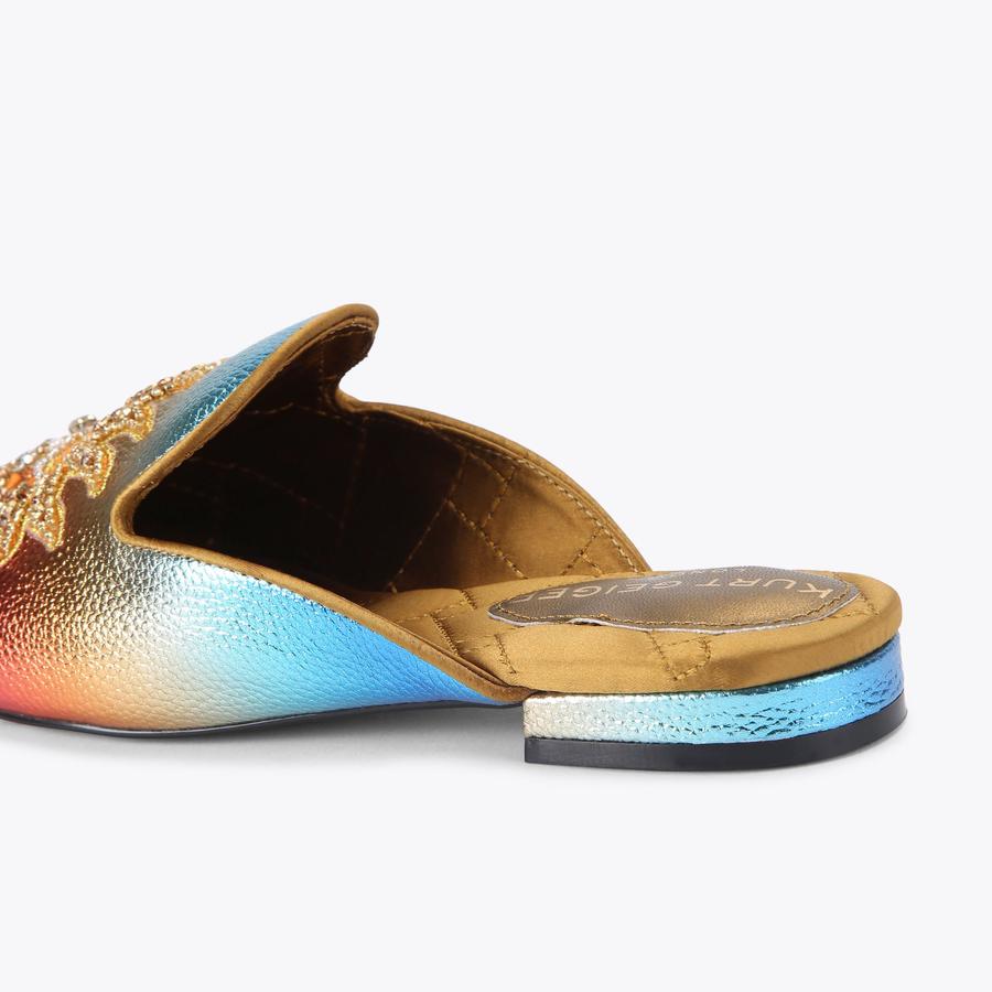 Glitz Y2K バタフライ刺繍 メッシュ切替ロンT カーキ ギャル ゴシック EMBROIDERED SLIPPER 2 Ombre Metallic Pebble Grain Slip On Shoe by