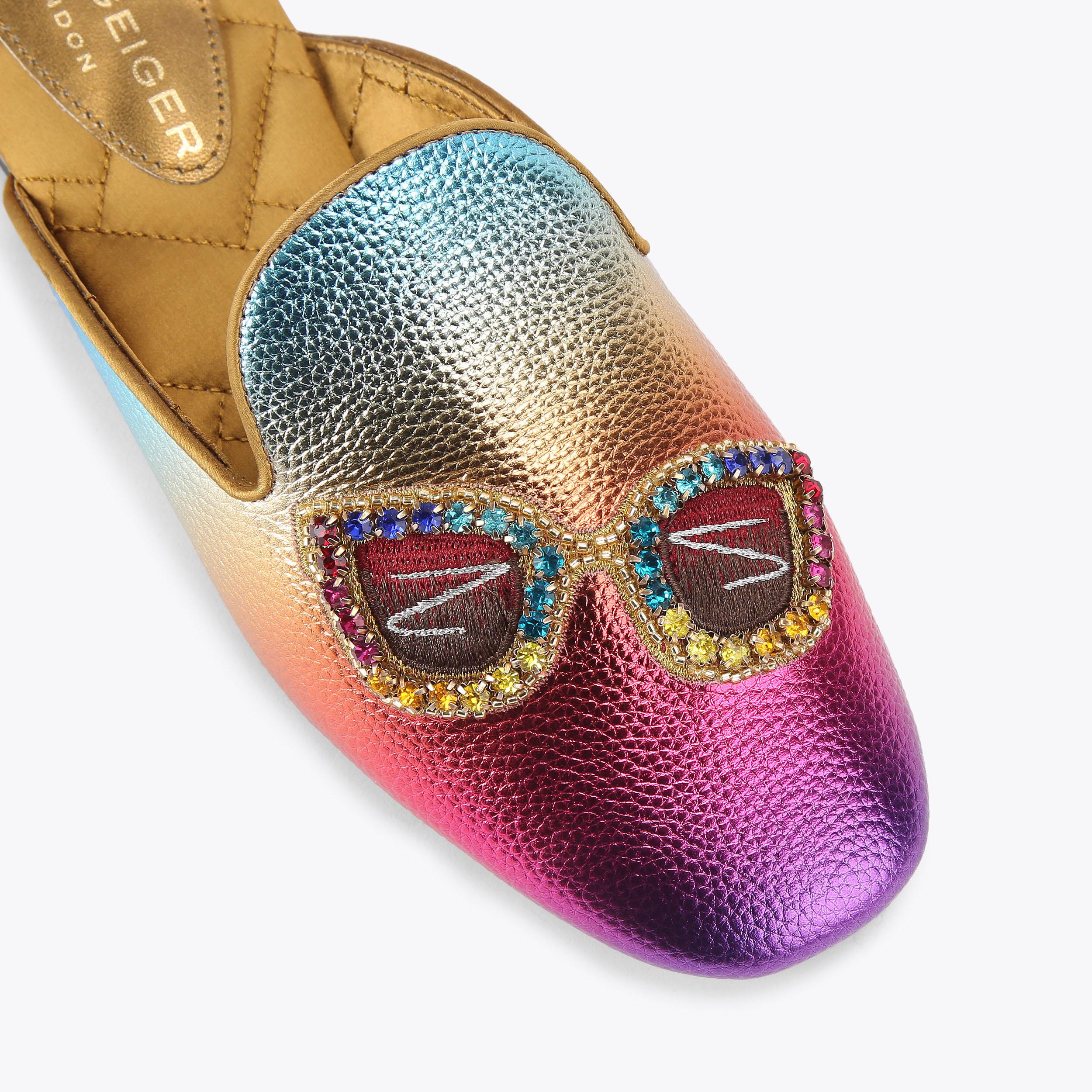 EMBROIDERED SLIPPER 2 Ombre Metallic Pebble Grain Slip On Shoe by
