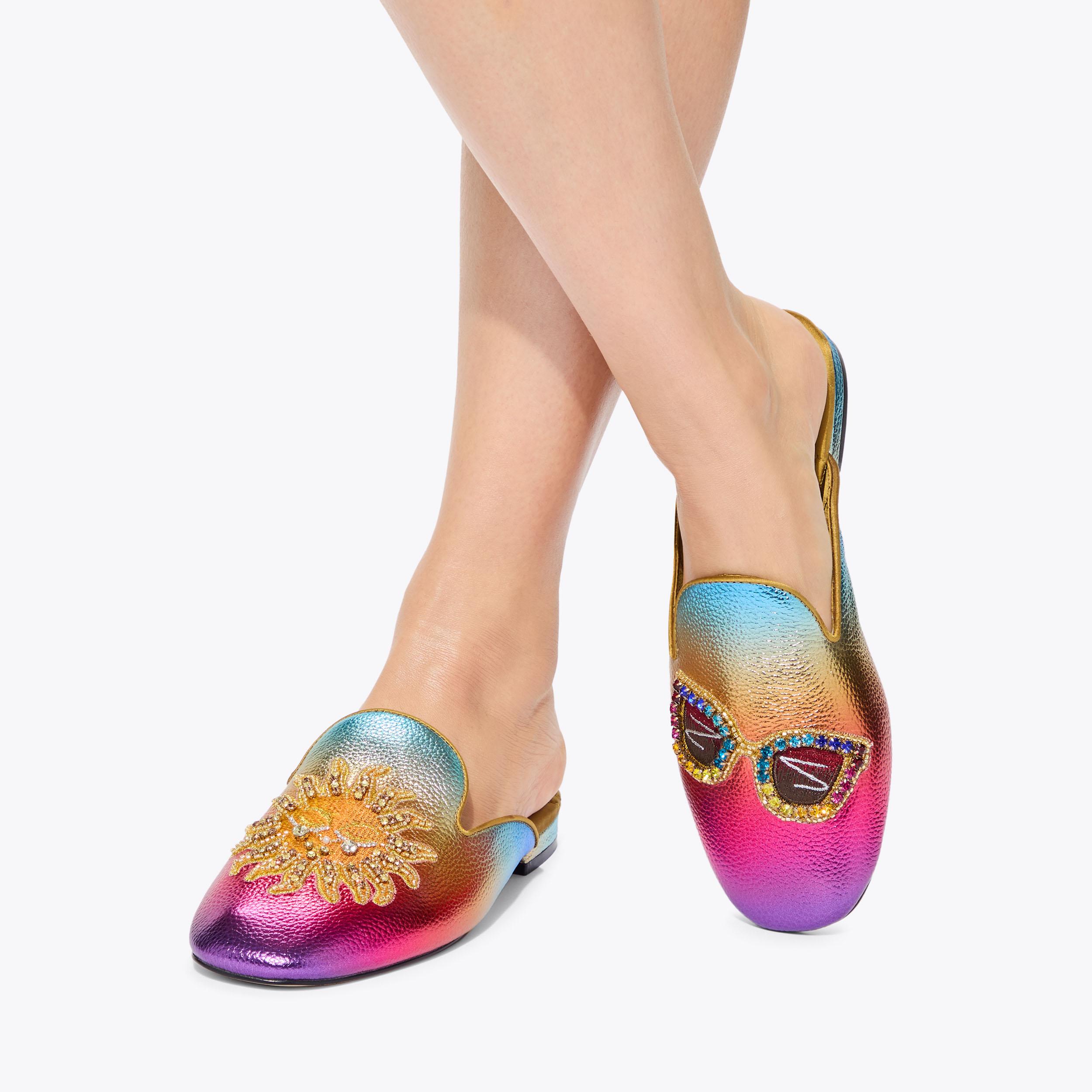 EMBROIDERED SLIPPER 2 Ombre Metallic Pebble Grain Slip On Shoe by