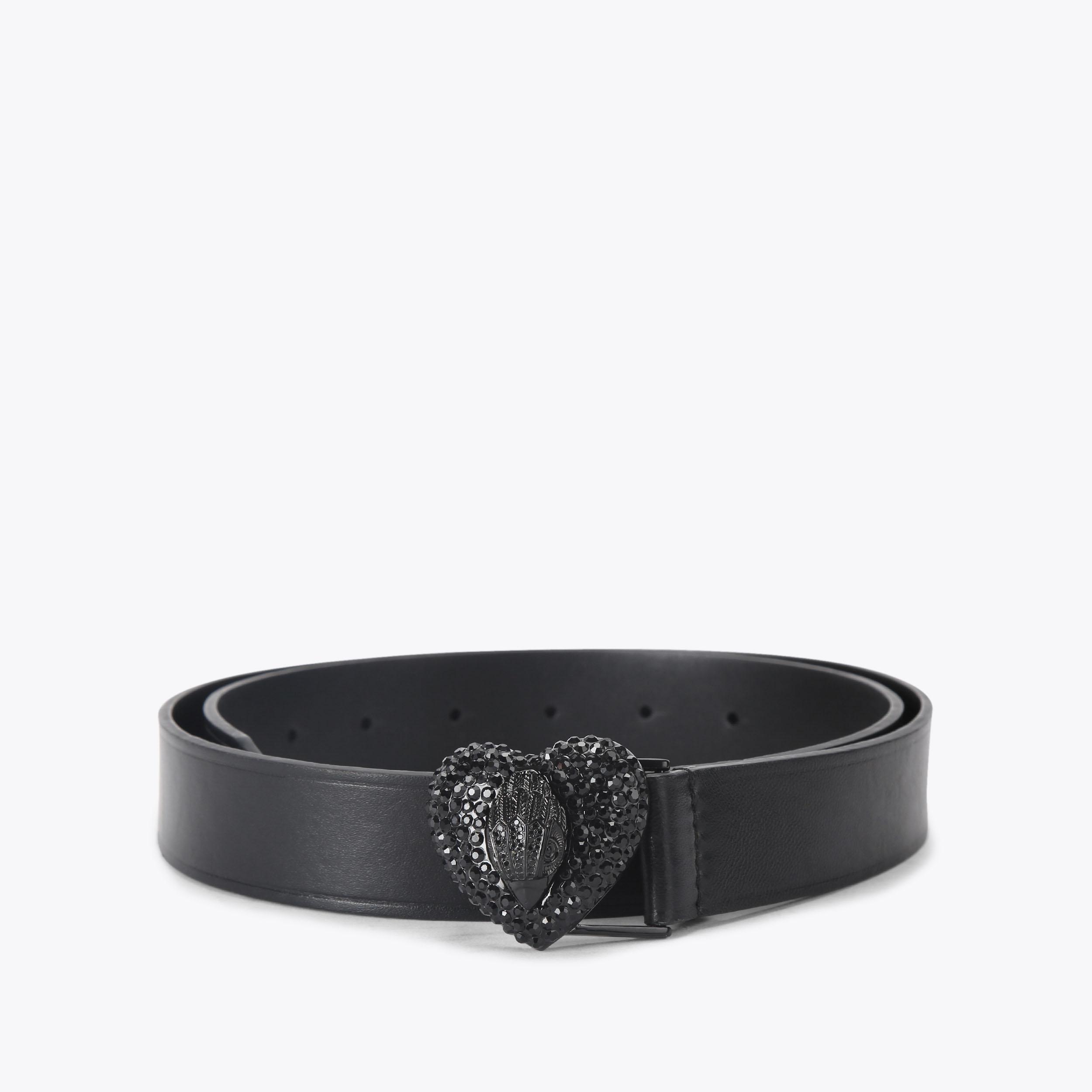 Black & Brown London Leather Studded Rhinestone Eagle Bird Belt Buckle Festival Western Brown Longhorn Belt With Rhinestone – Texas Boot Ranch main image 2