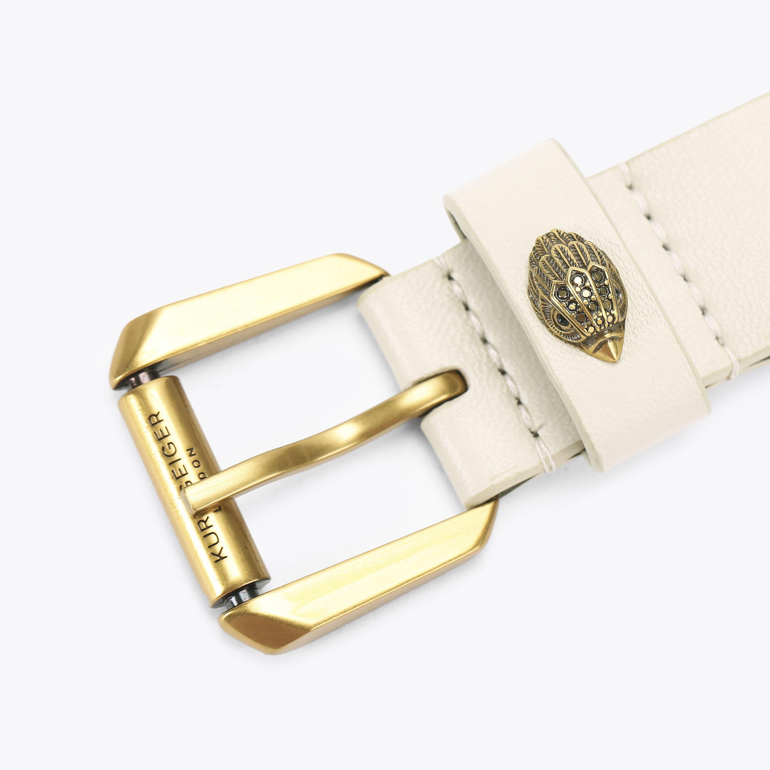 KURT GEIGER LONDON WOMENS BELT CLEAR STUDDED ON BONE FAUX LEATHER M/L NWT NWT Kurt Geiger White Slim Leather Belt with Gold Buckle M/l  main image 2