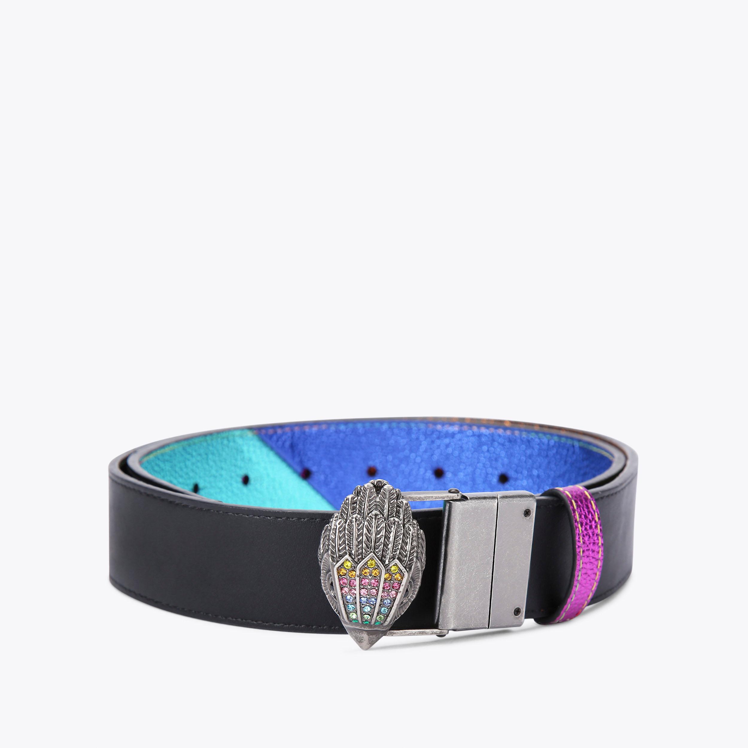 Kurt Geiger Black Belt with Multicolor Stitching M-L shoreditch-15-belt-black-  main image 3