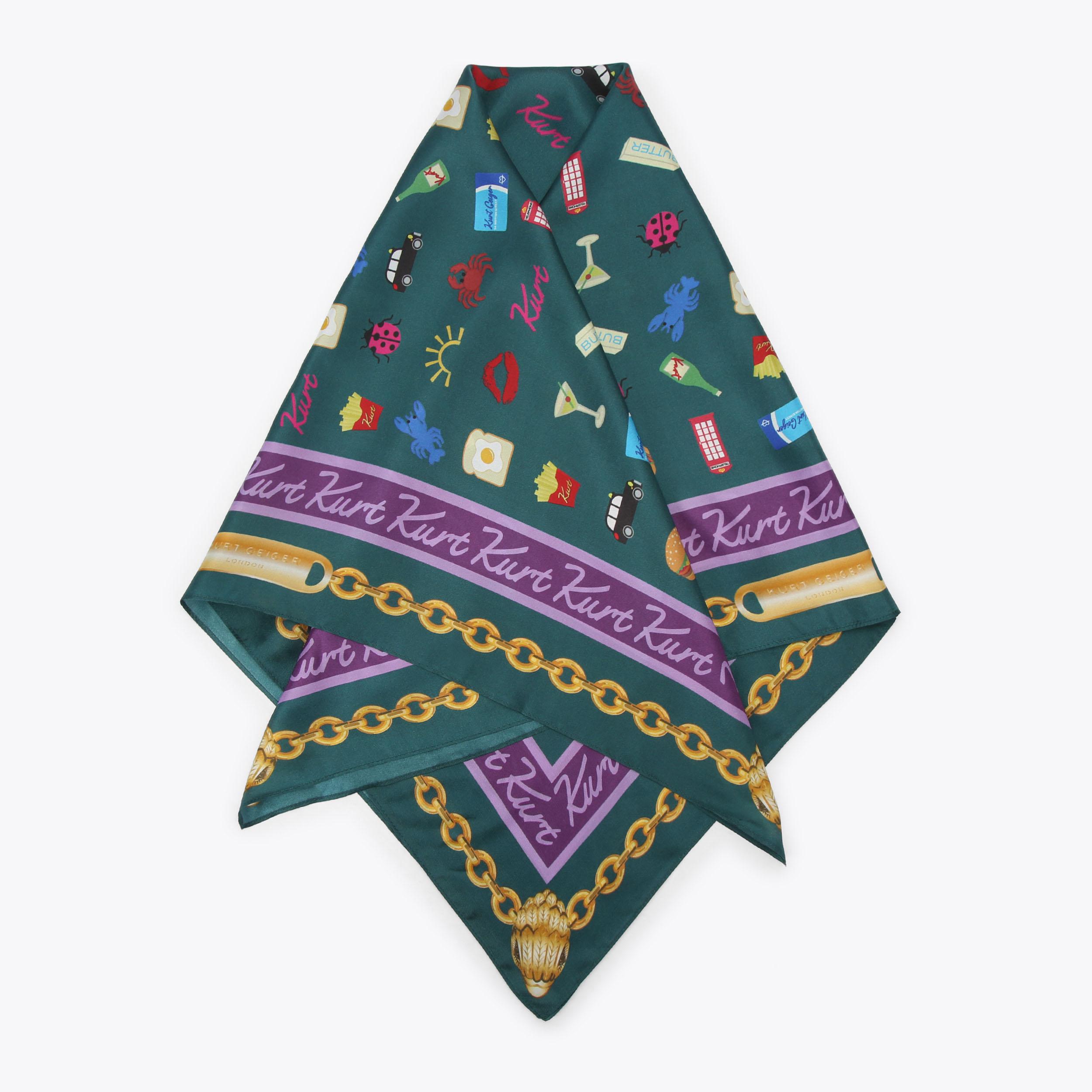 LG SQUARE SCARF Teal Silk Blend Large Scarf by Kurt Geiger London