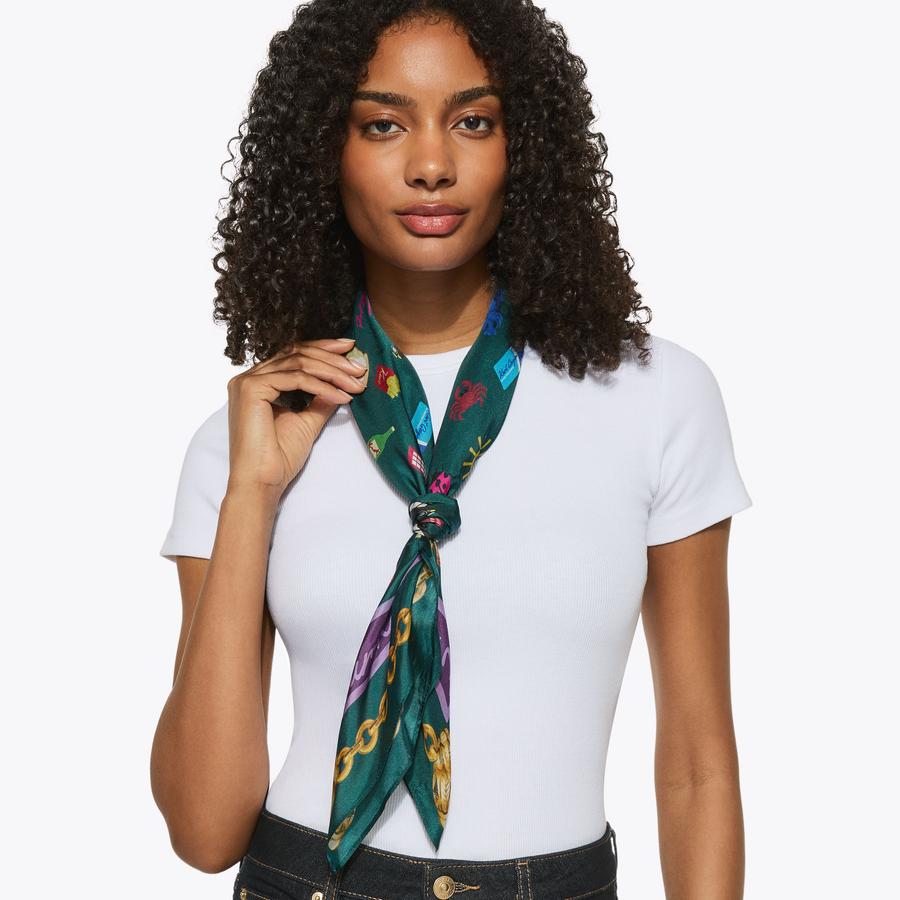 LG SQUARE SCARF Teal Silk Blend Large Scarf by Kurt Geiger London