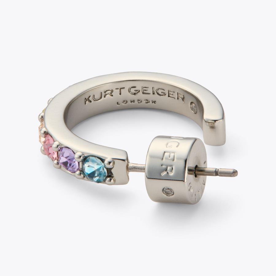 CRYSTAK HUGGIE HOOPS Silver Brass Crystal Earrings by KURT