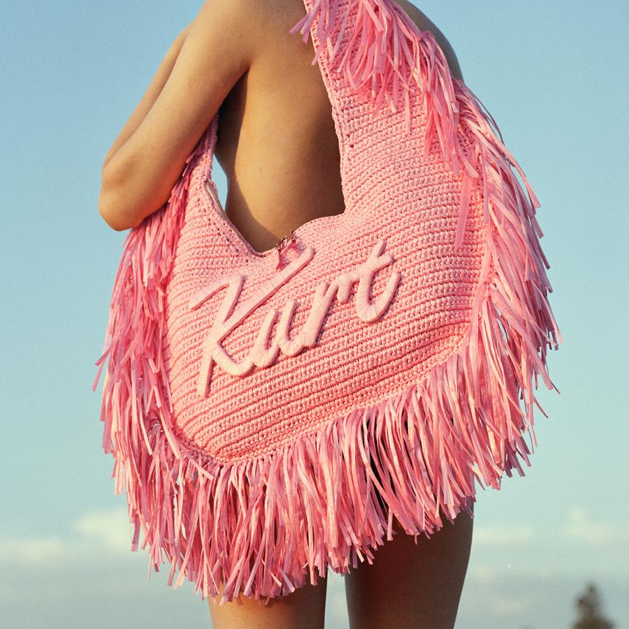 KURT LG HOBO FRINGE Pink Combination Fringe Hobo Bag by Kurt