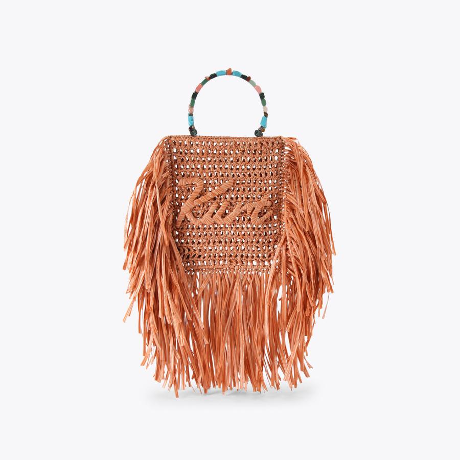 DEUXIEMECLASSE★ PUNTOVITA FRINGE BAG KURT MINI TOTE FRINGE Orange Raffia Tote Bag by Kurt Geiger London