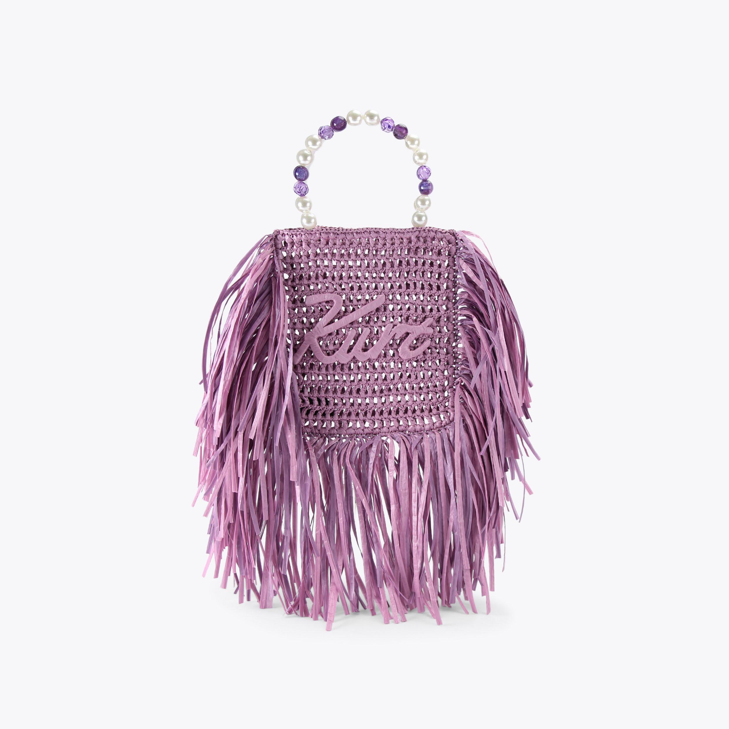 KURT MINI TOTE FRINGE Lilac Raffia Tote Bag by Kurt Geiger London