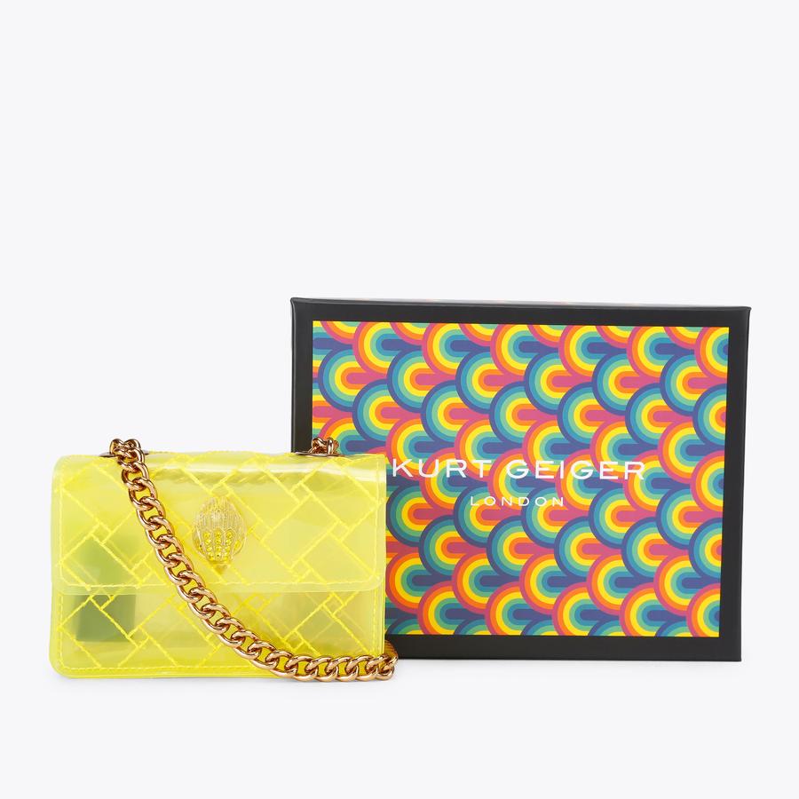 MICRO KENSINGTON VINYL Yellow Cross Body Bag by Kurt Geiger London