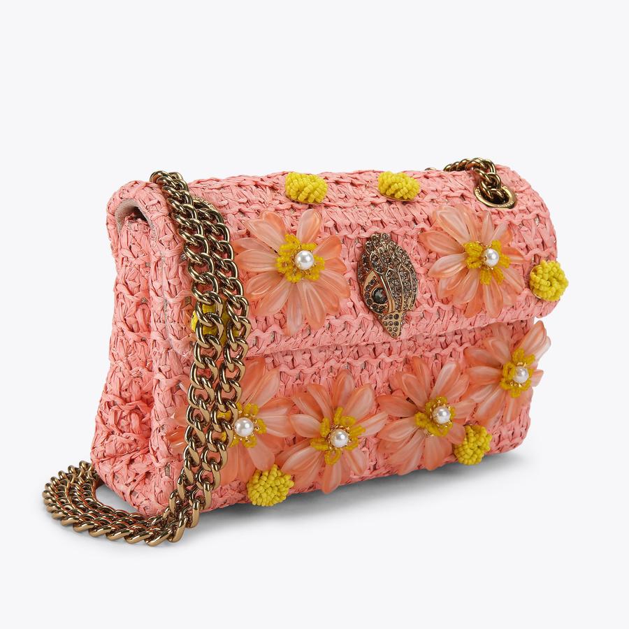 RAFFIA MINI KENSINGTON Peach Raffia Cross Body Bag by Kurt Geiger