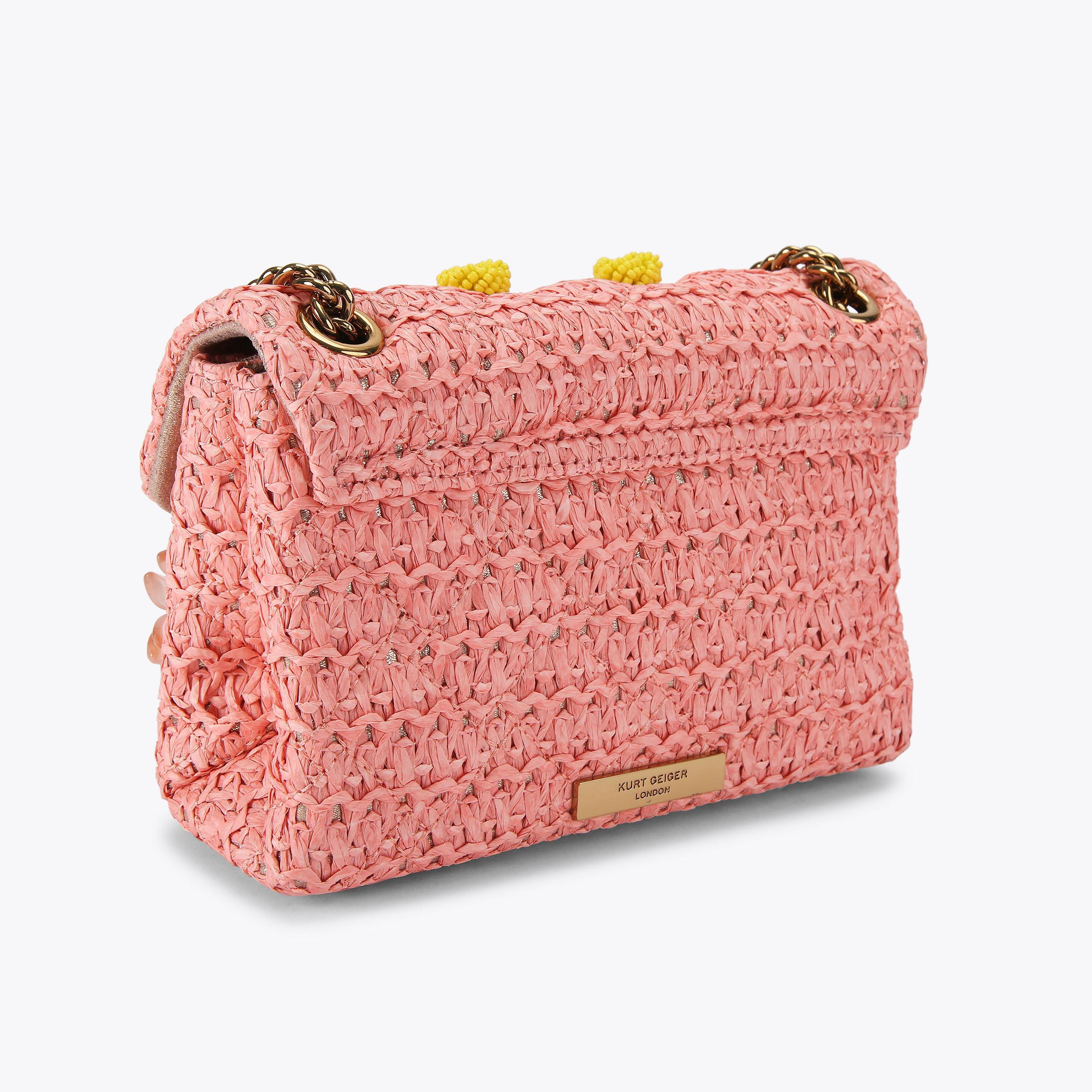 RAFFIA MINI KENSINGTON Peach Raffia Cross Body Bag by Kurt Geiger