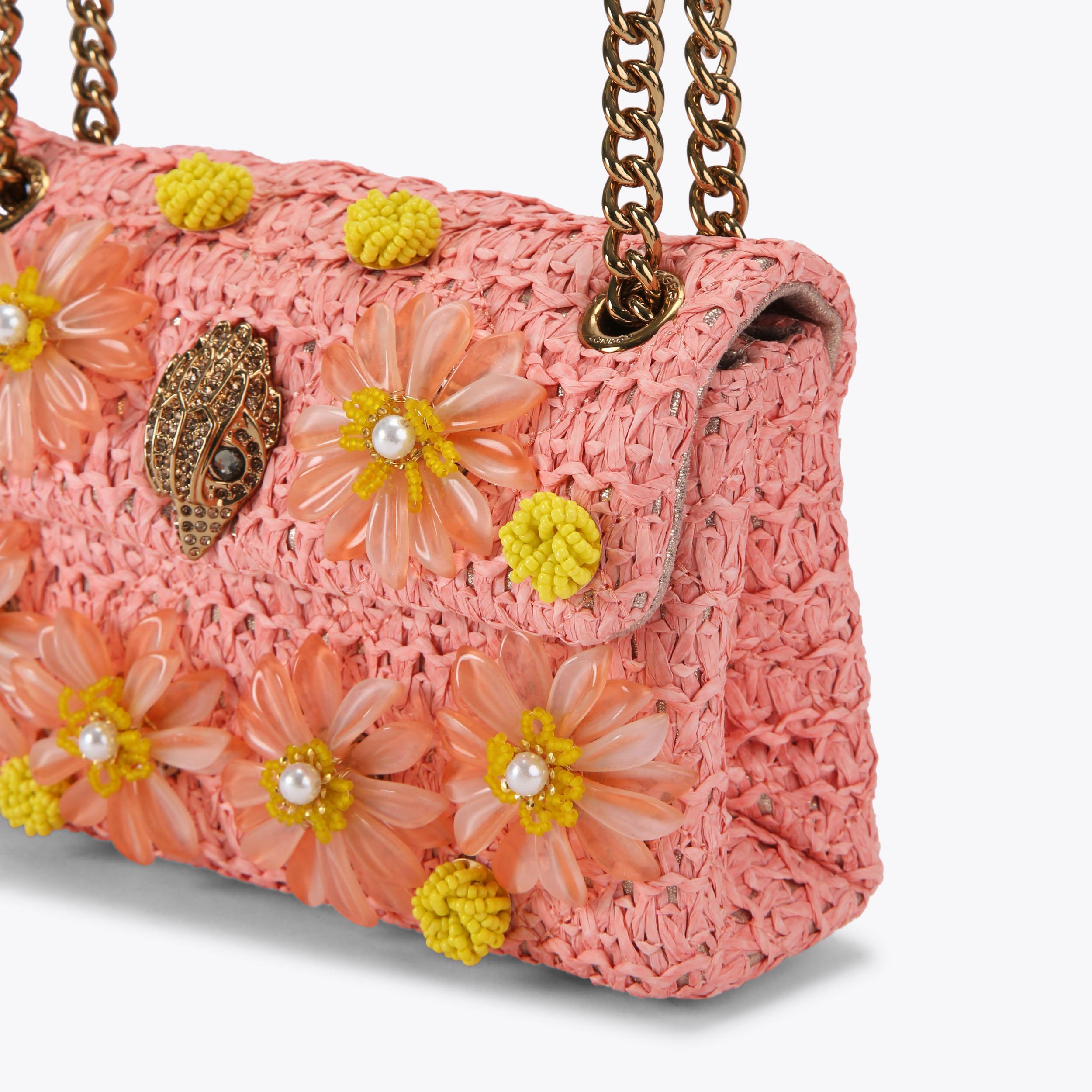 RAFFIA MINI KENSINGTON Peach Raffia Cross Body Bag by Kurt Geiger