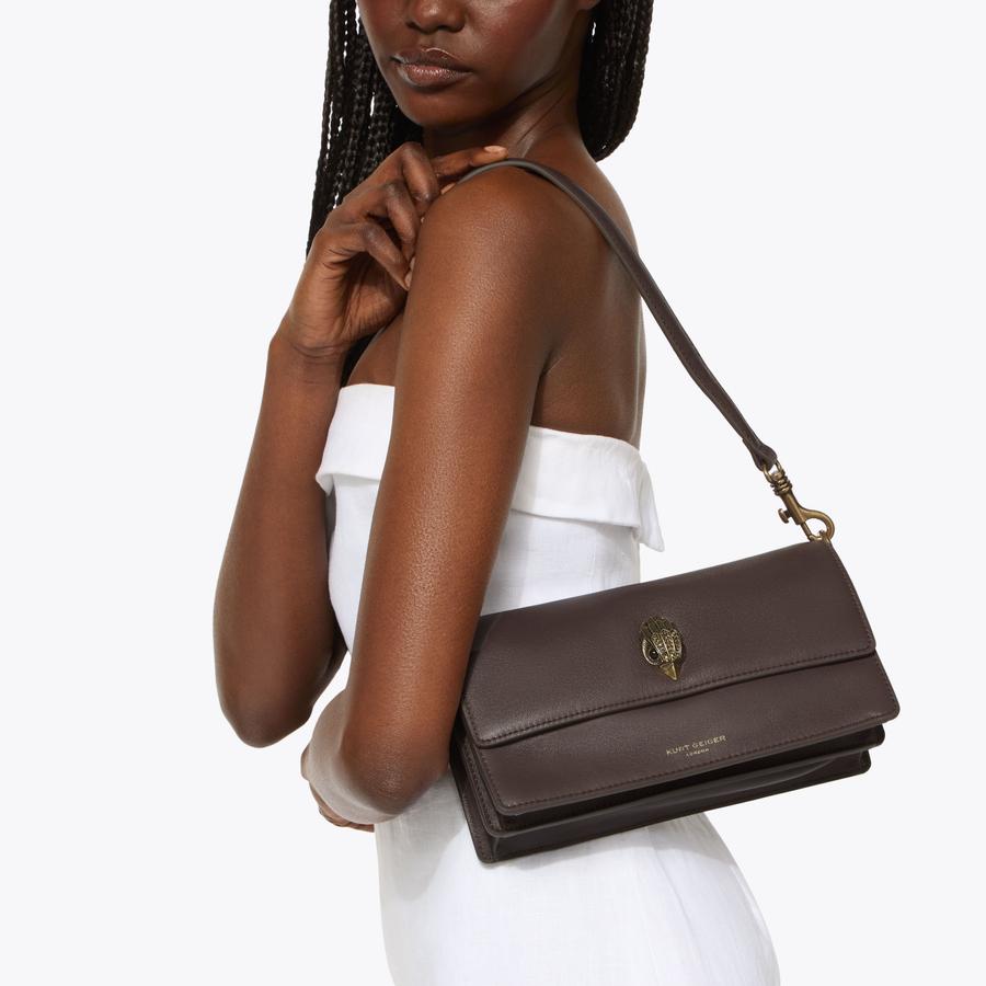 SHOREDITCH SOFT SH Dark Brown Leather Soft Shoulder Bag by Kurt