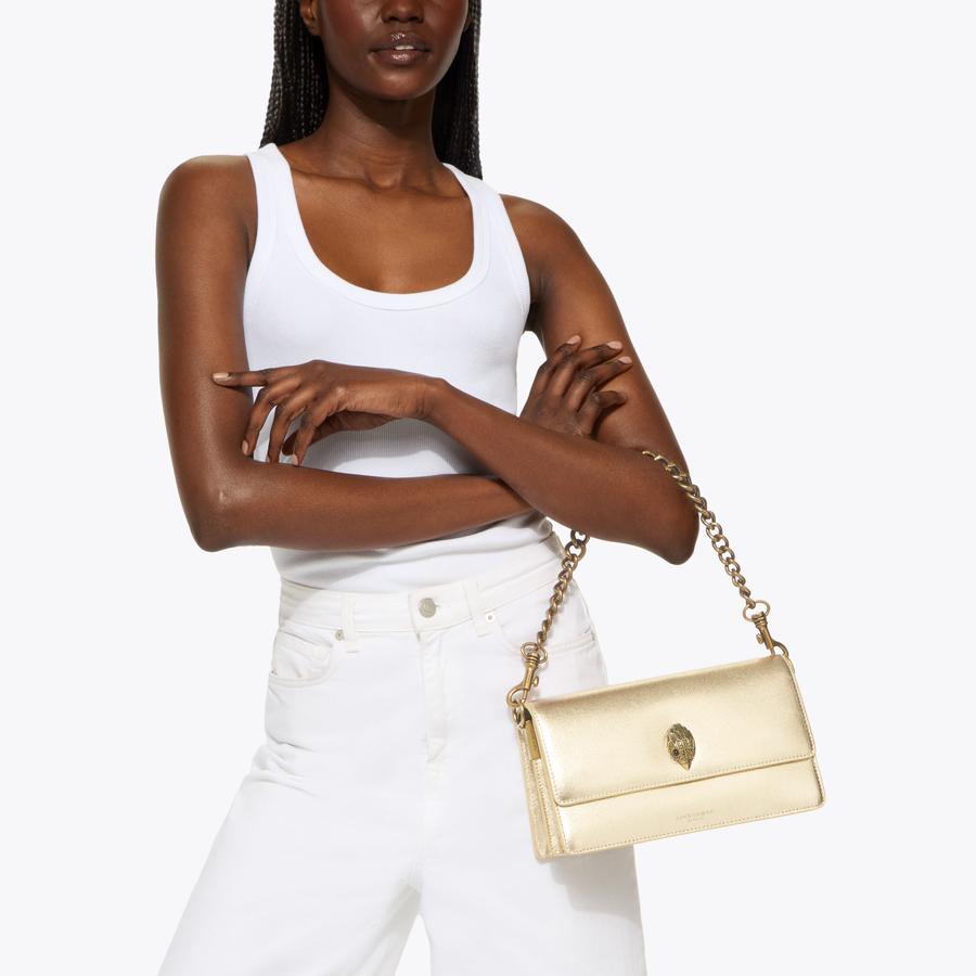 SHOREDITCH SOFT SH Gold Leather Soft Shoulder Bag by Kurt Geiger