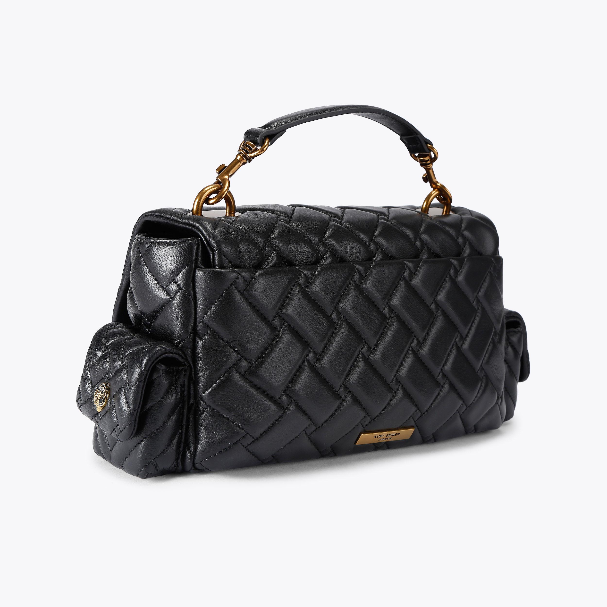 KENSINGTON MULTIPOCKET SH Black Leather Quilted Pocket Bag by Kurt