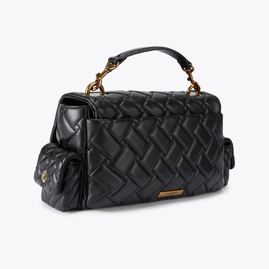 KENSINGTON MULTIPOCKET SH Black Leather Quilted Pocket Bag by Kurt