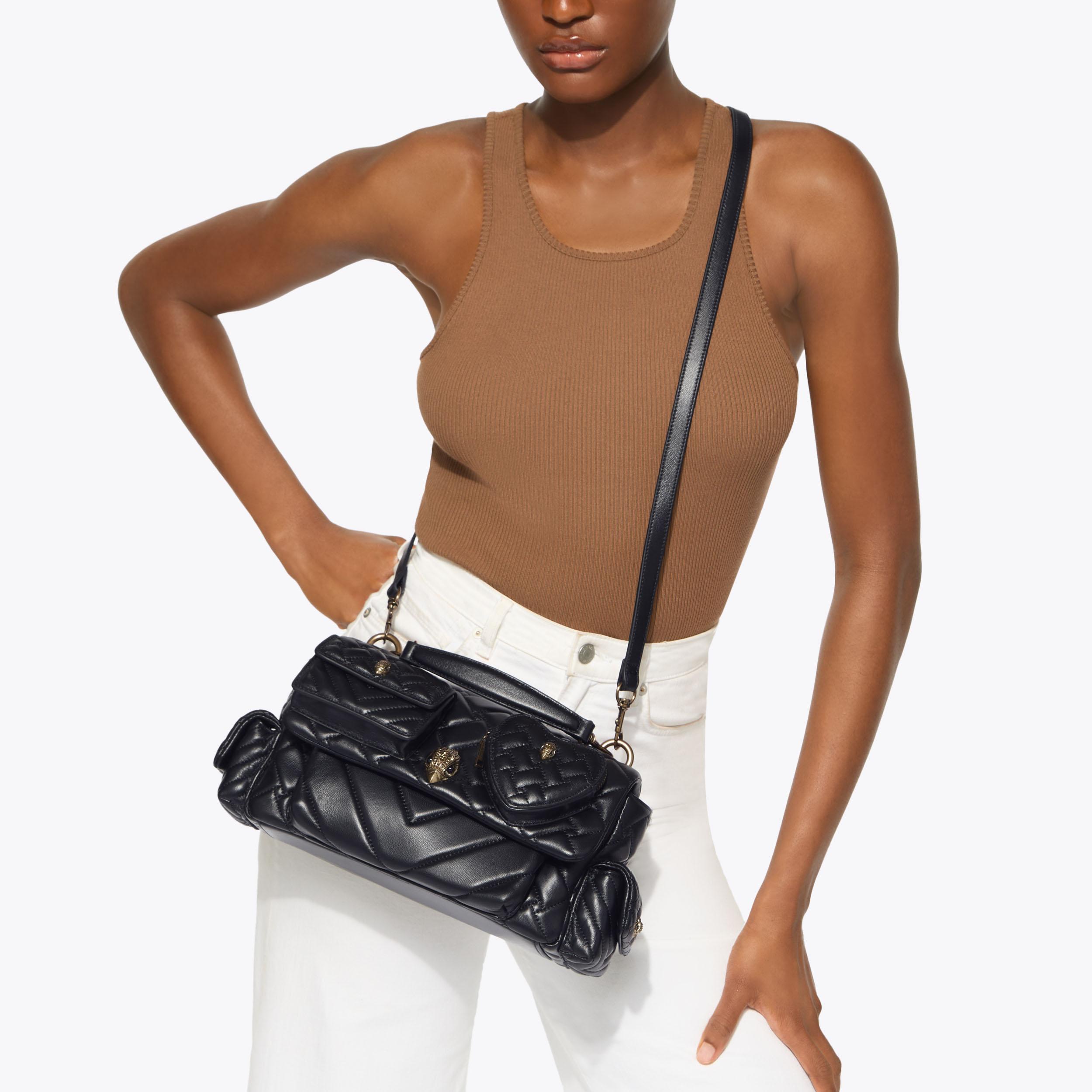 KENSINGTON MULTIPOCKET SH Black Leather Quilted Pocket Bag by Kurt