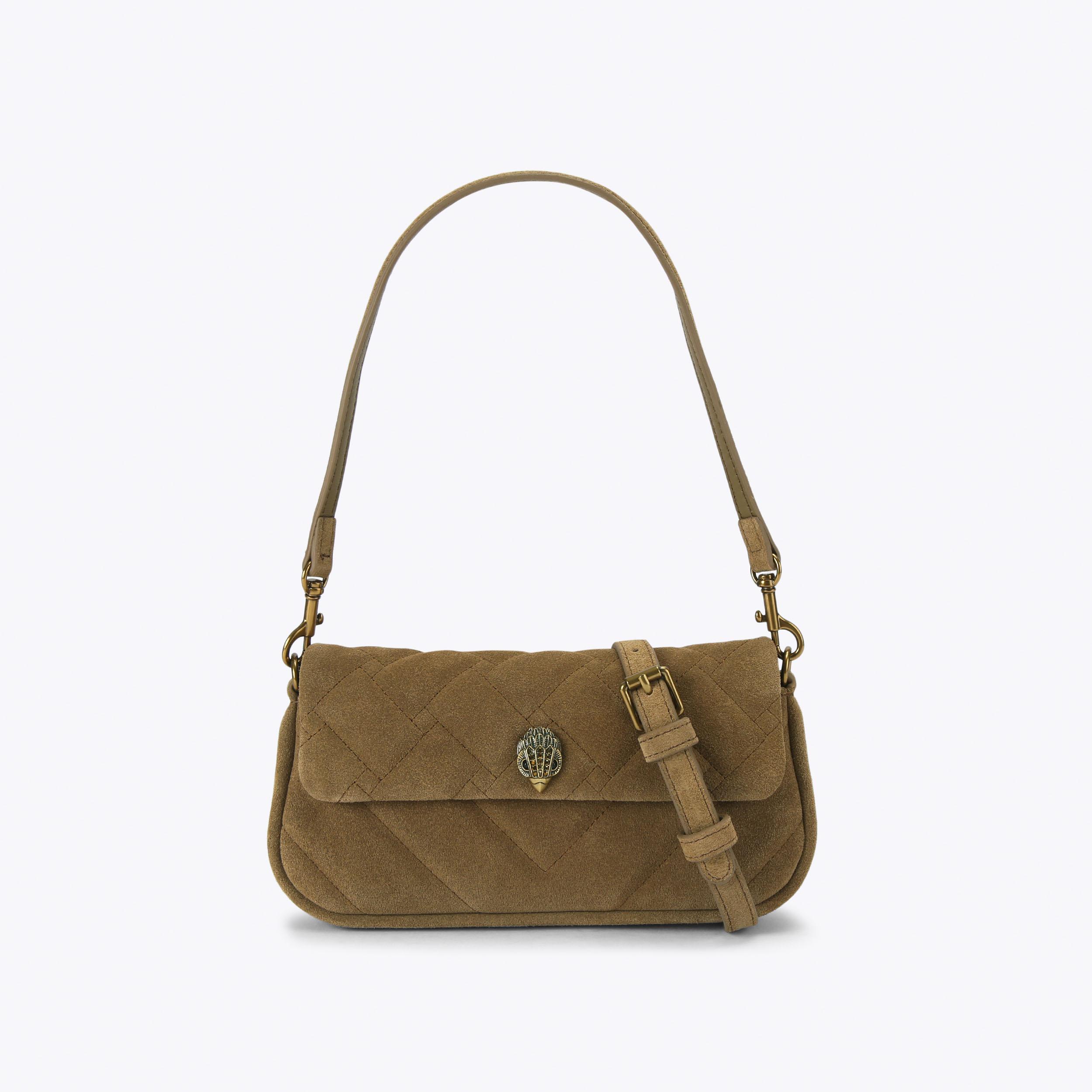 PICKLE SHOULDER BAG Tan Suede Leather Bag by Kurt Geiger London