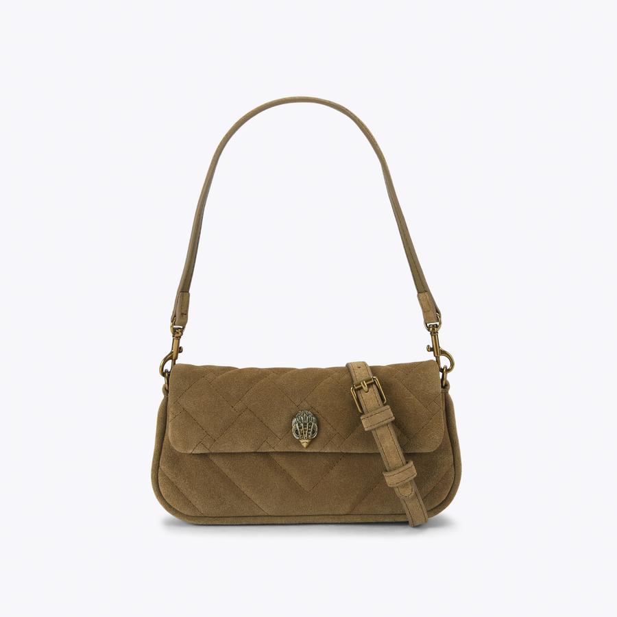 PICKLE SHOULDER BAG Tan Suede Leather Bag by Kurt Geiger London
