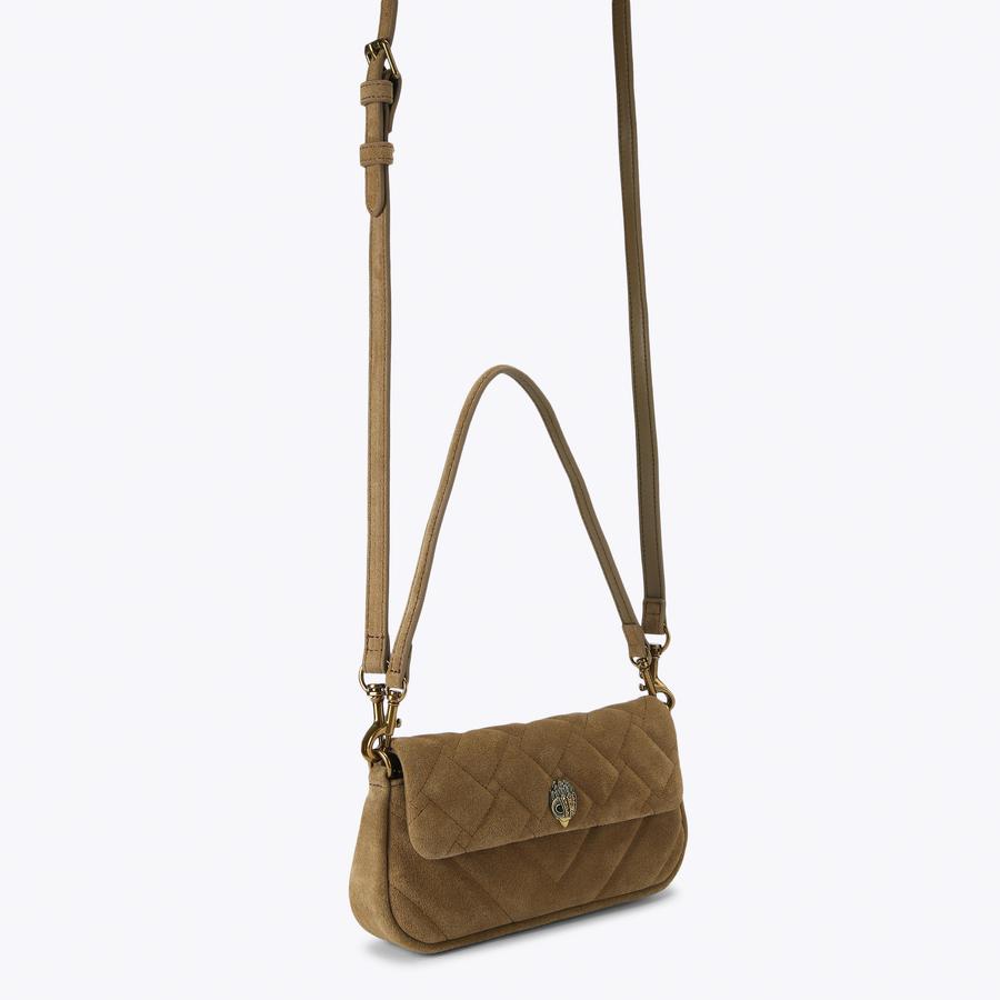 PICKLE SHOULDER BAG Tan Suede Leather Bag by Kurt Geiger London